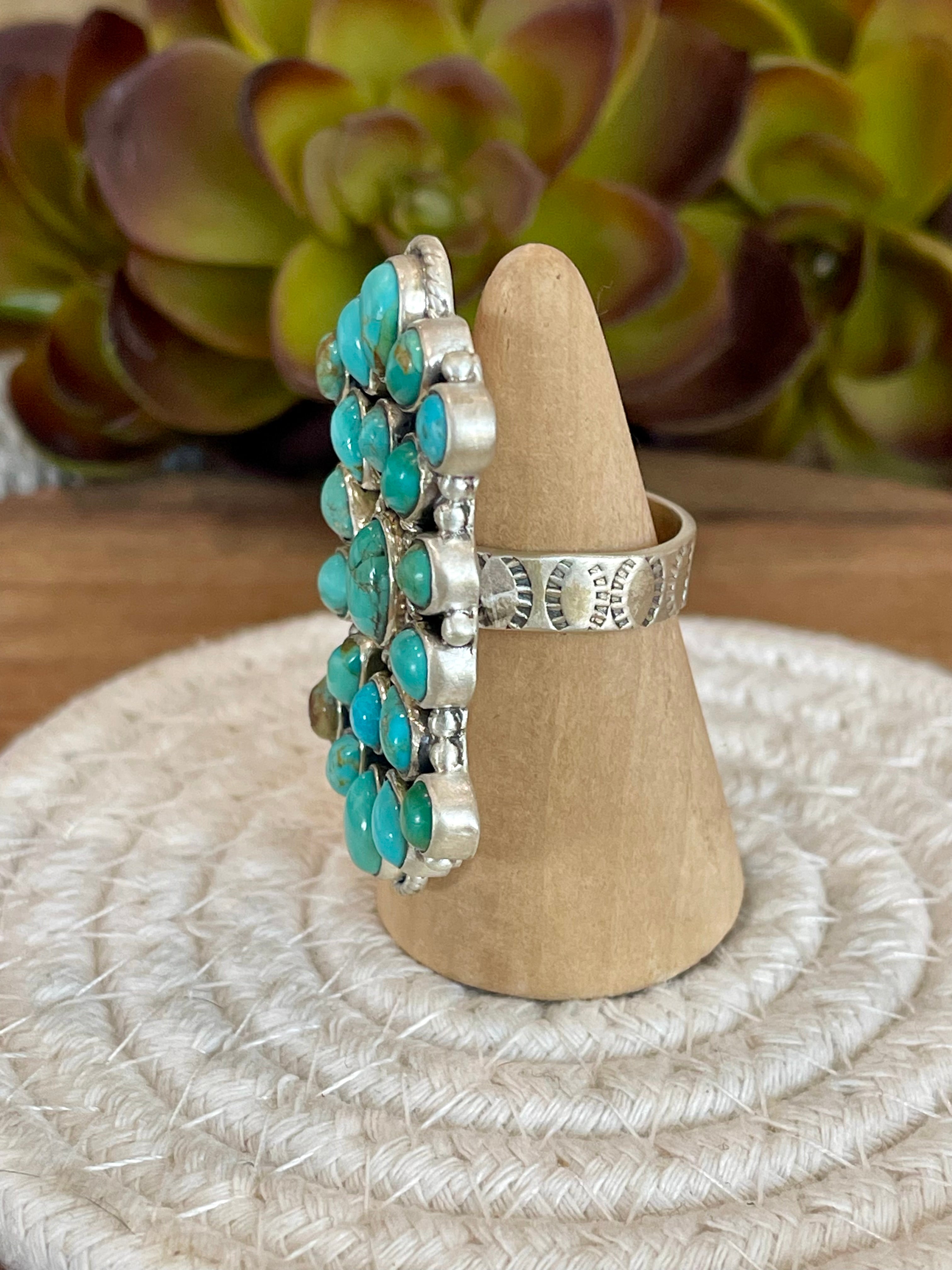 Handmade Turquoise & Sterling Adjustable Cluster Ring