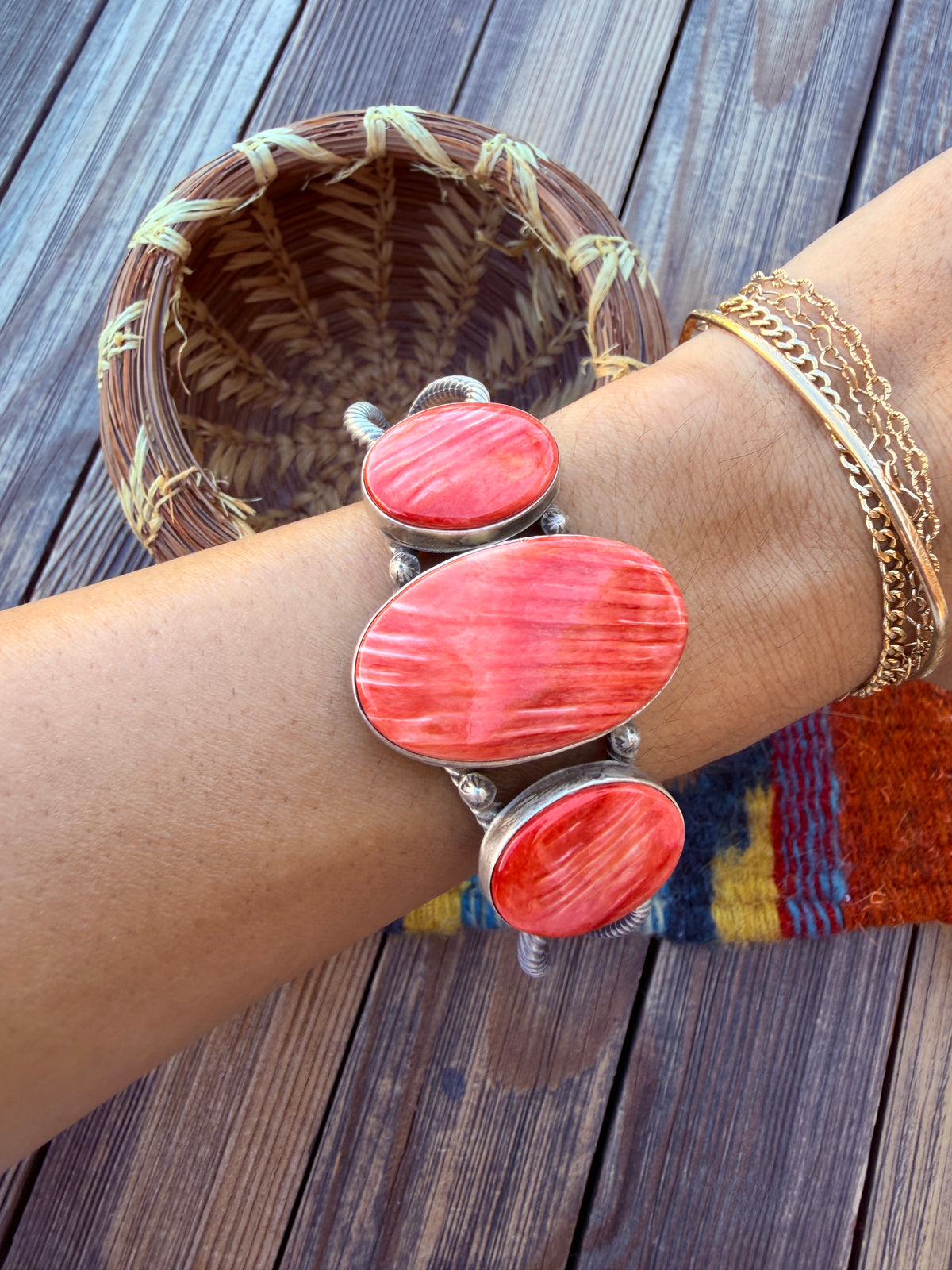 Handcrafted Spiny Oyster & Sterling Silver Cuff Bracelet by Patrick Yazzie