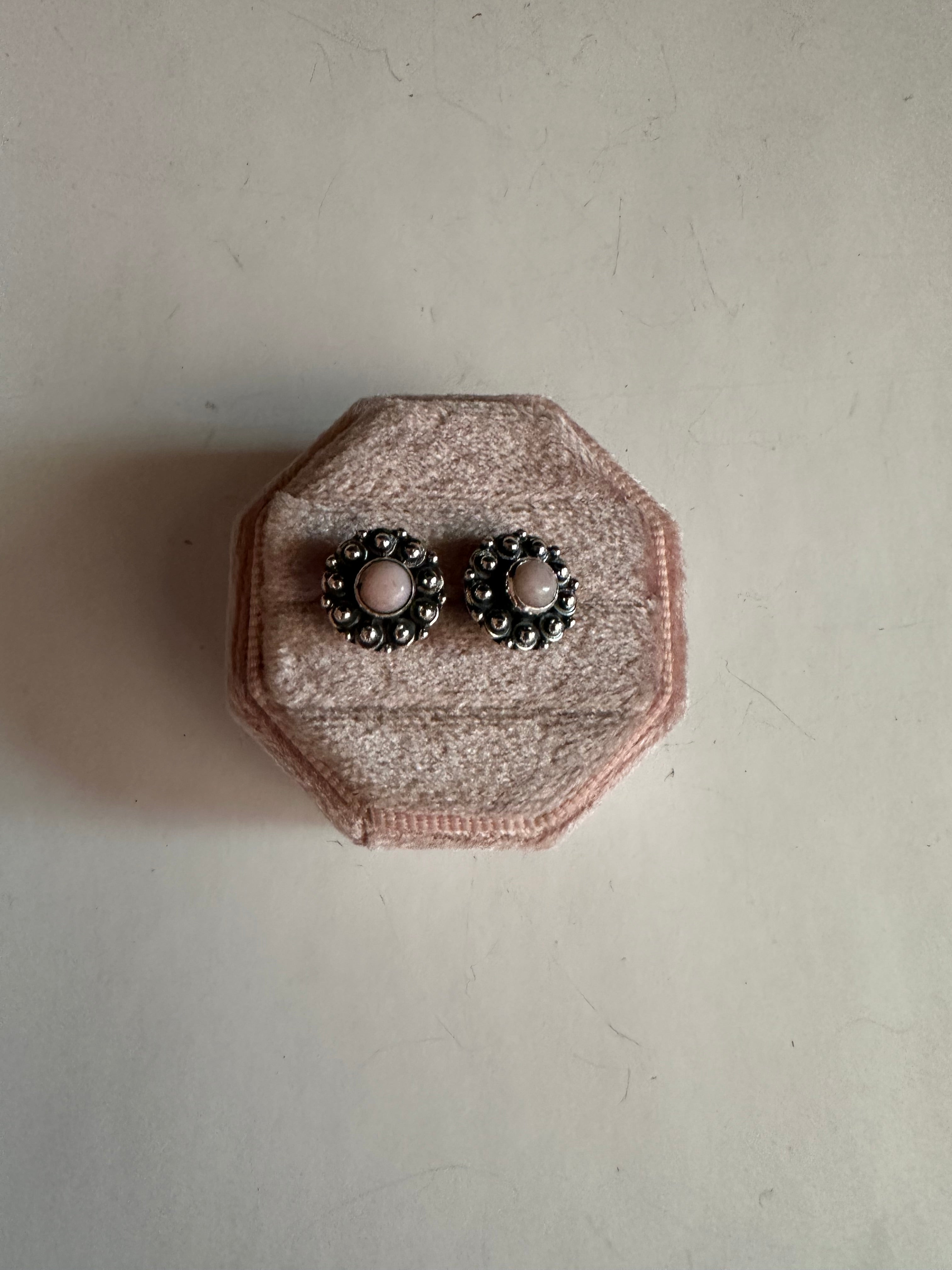 Handmade Sterling Silver Ball & Pink Conch Post Earrings