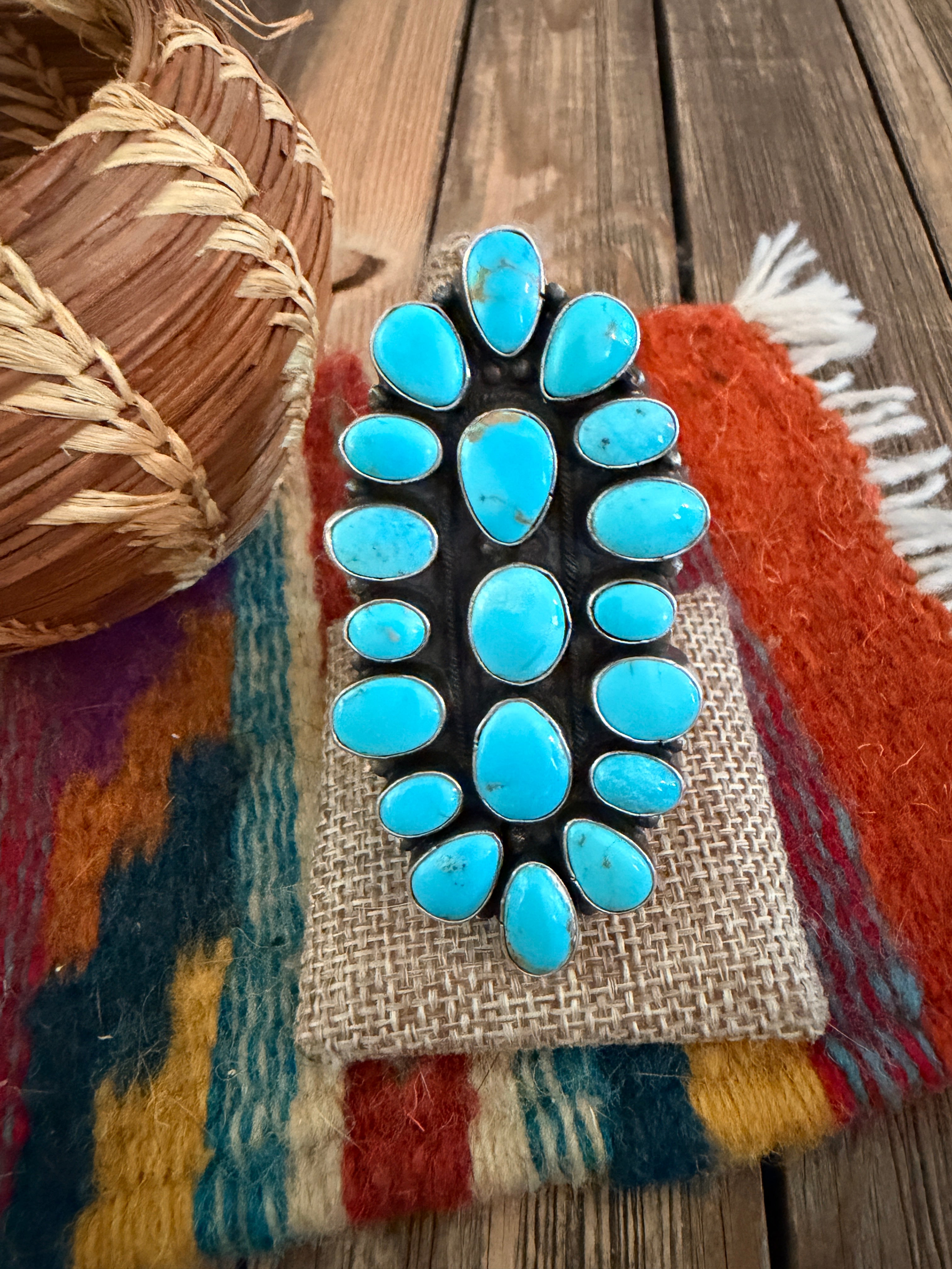 Handcrafted Turquoise & Sterling Silver Cluster Adjustable Ring Sheila Becenti