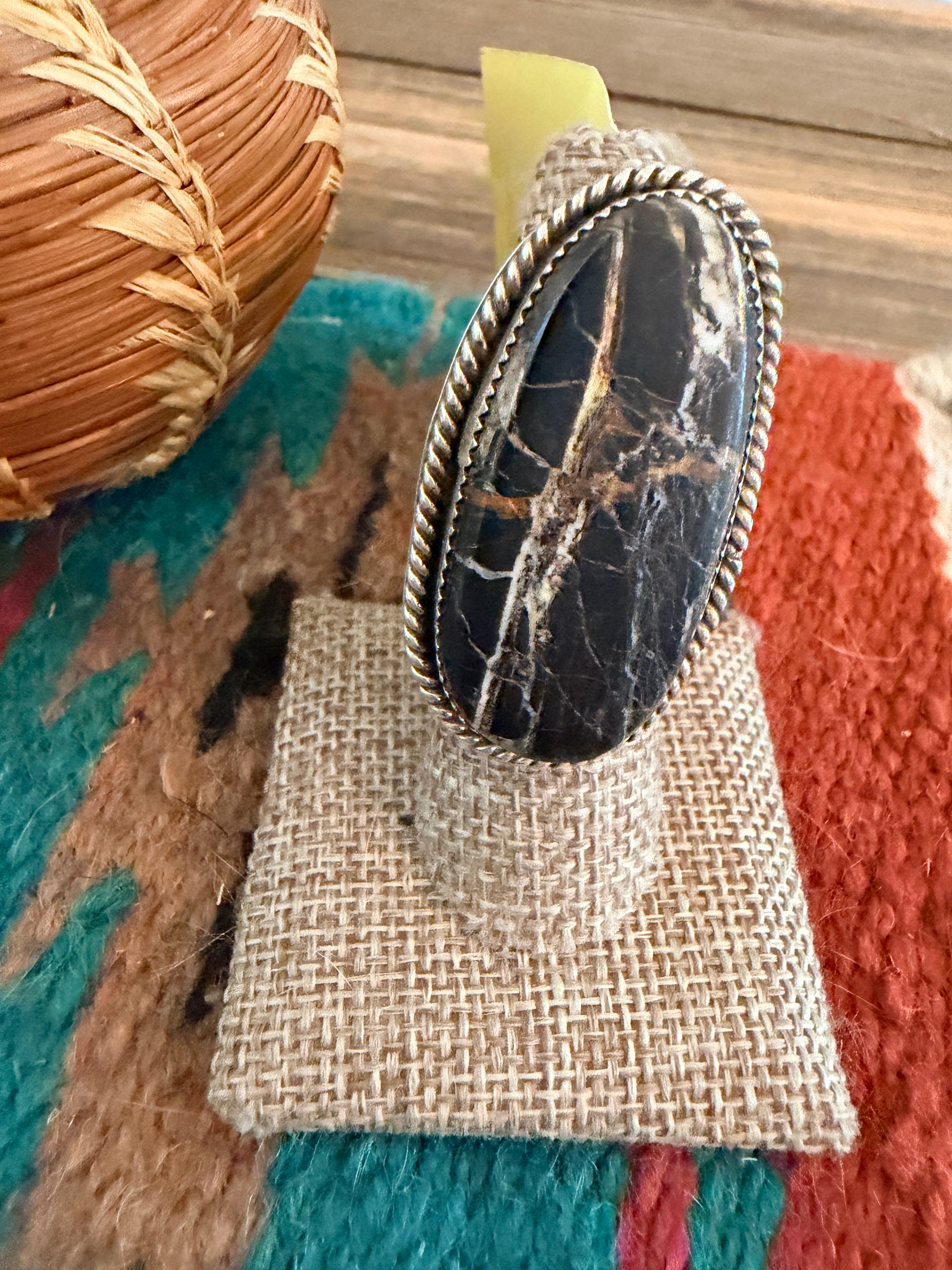 Old Pawn Handcrafted White Buffalo & Sterling Silver Adjustable Ring
