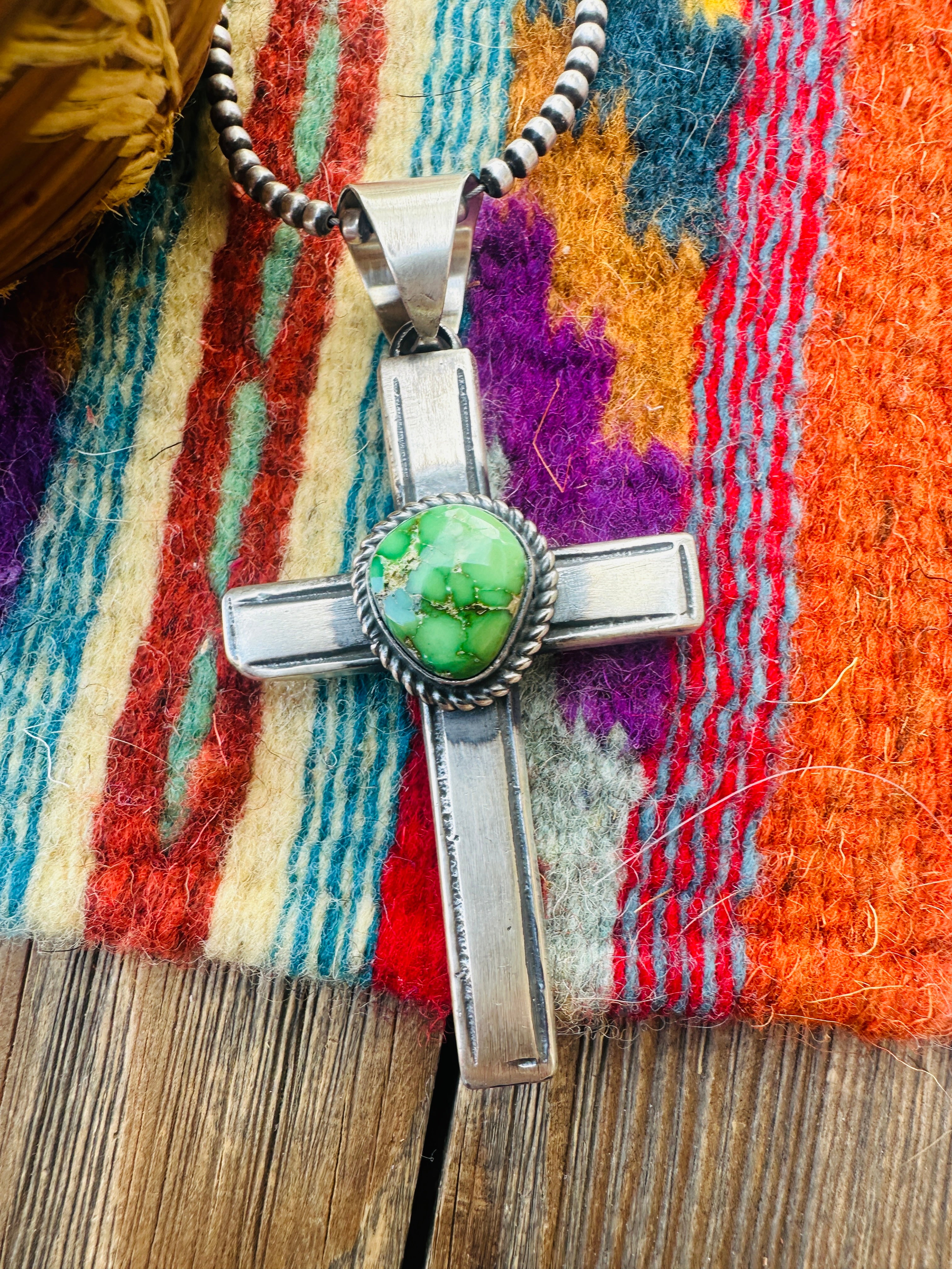 Handcrafted Sonoran Mountain Turquoise & Sterling Silver Cross Pendant by Chimney Butte