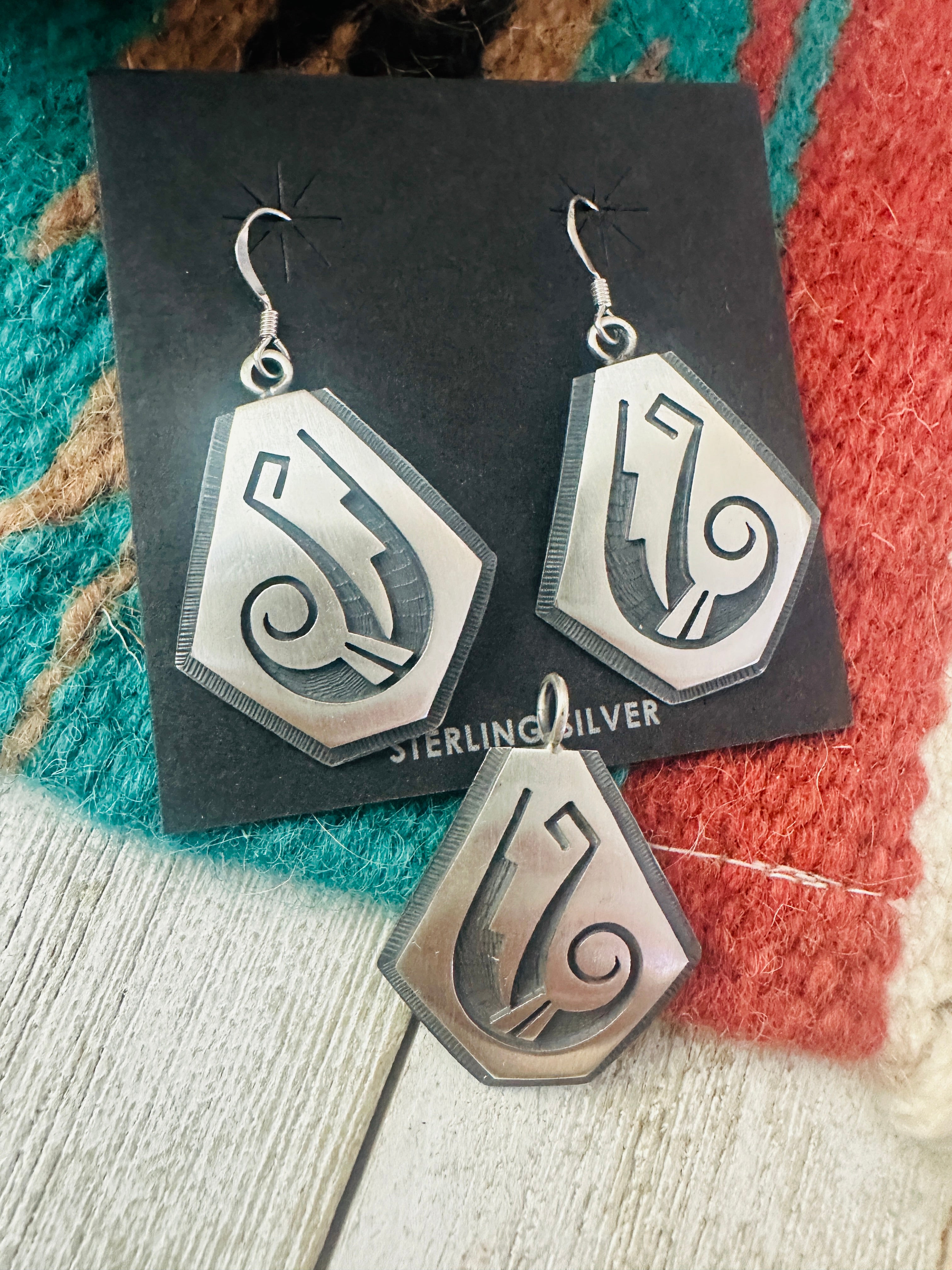 Hopi Sterling Silver Earring And Pendant Set