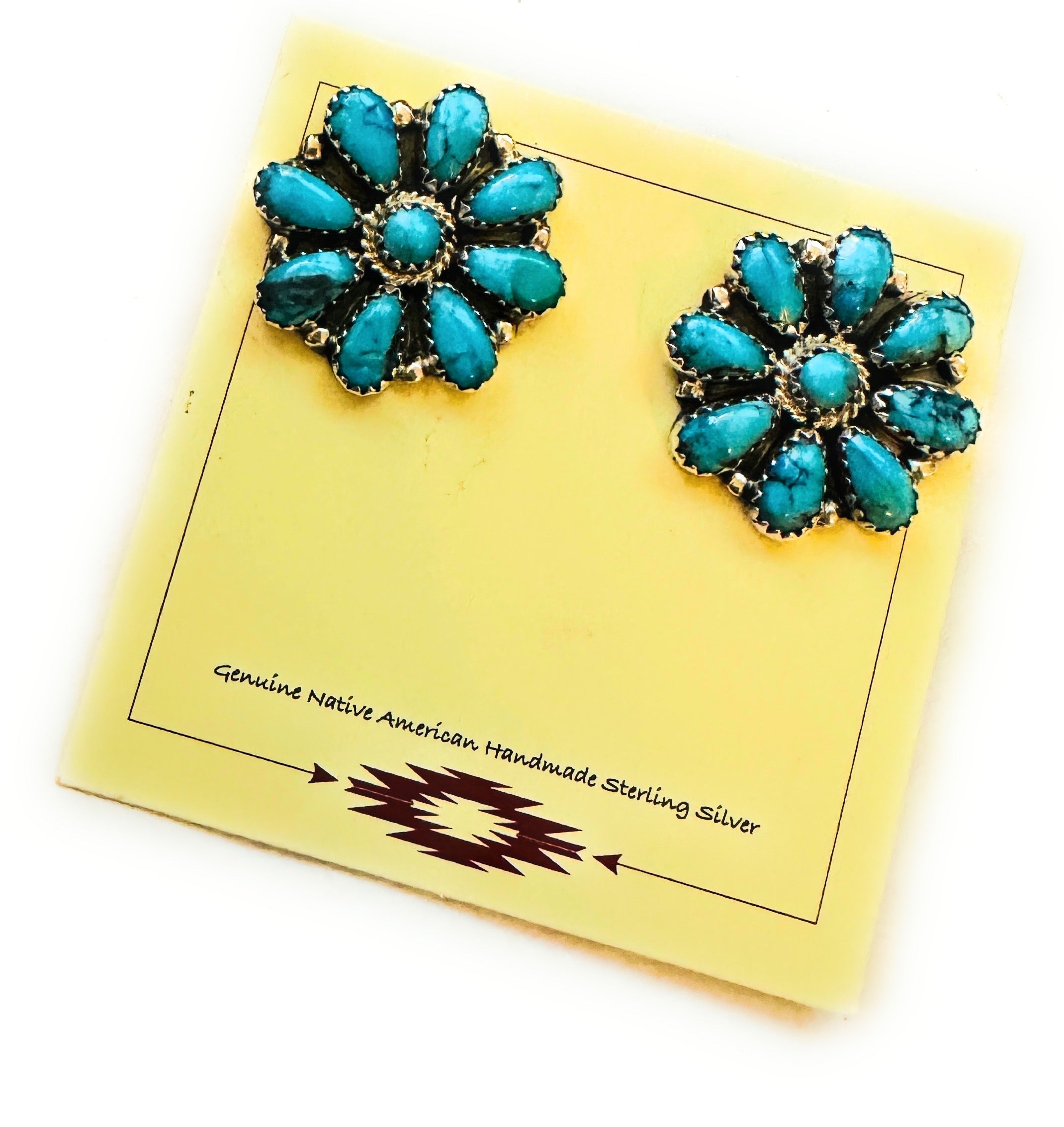 Navajo Sterling Silver & Turquoise Cluster Stud Earrings