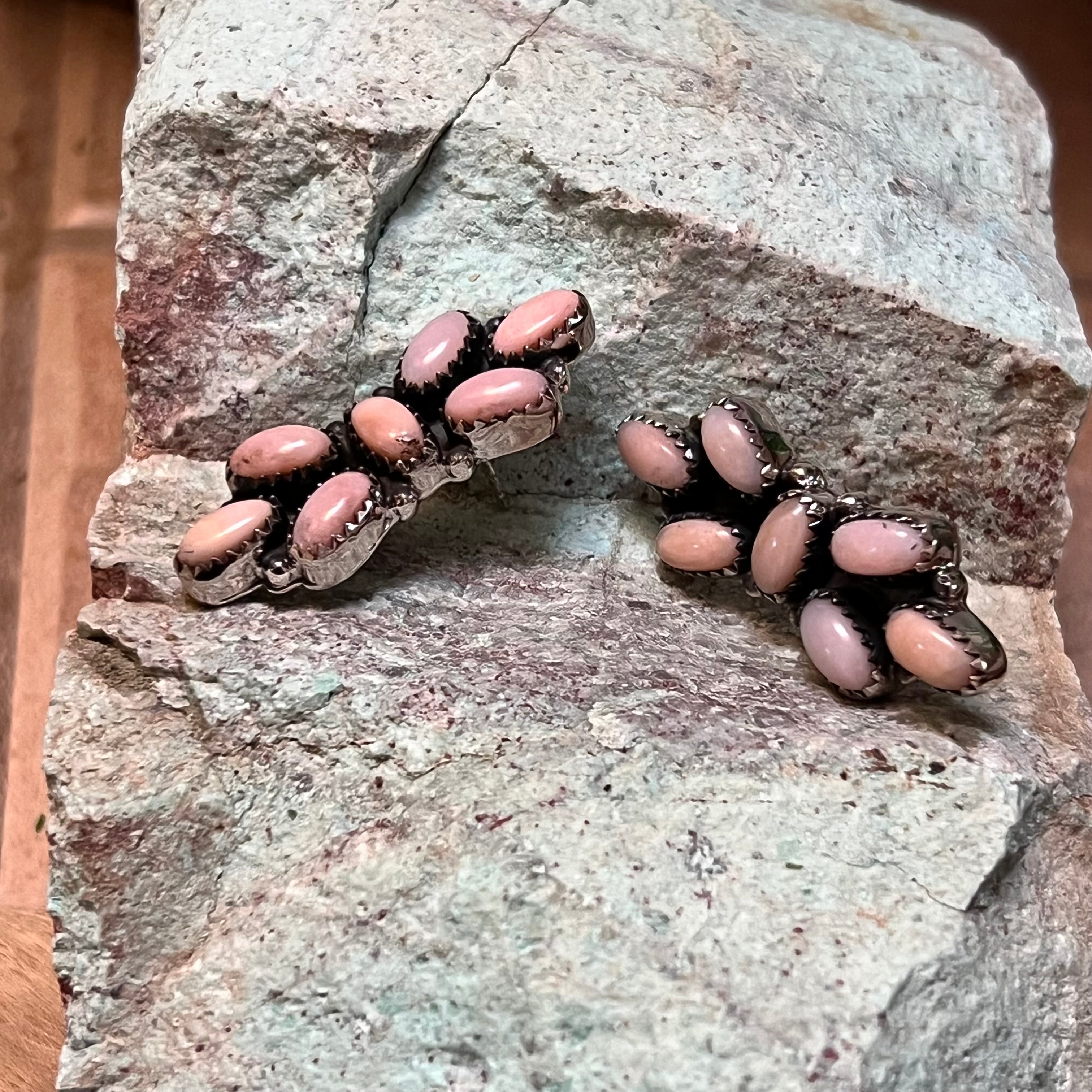 Handmade Pink Opal & Sterling Silver Stud Earrings