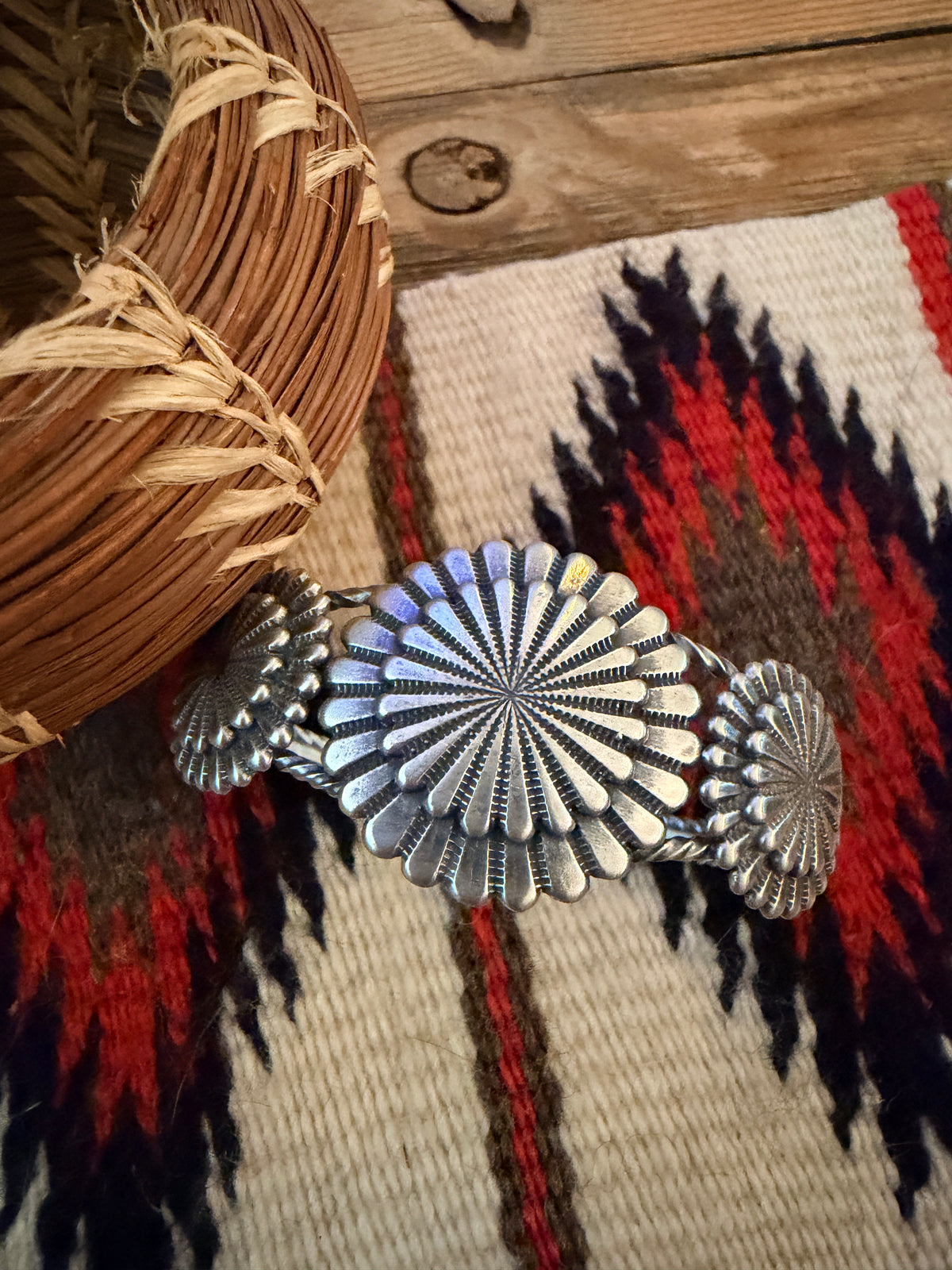 Handcrafted Sterling Silver Concho Cuff Bracelet by Darrell Morgan
