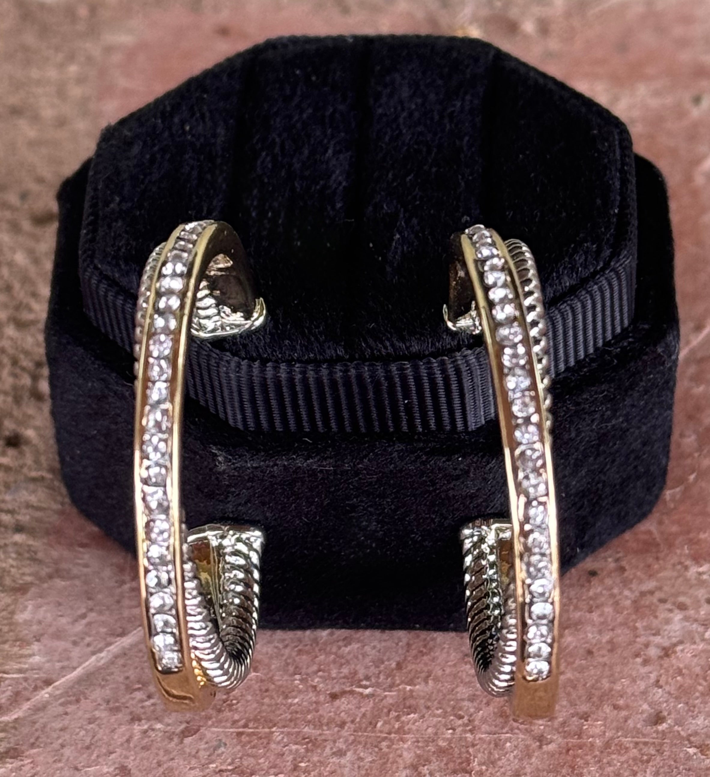 Silver & 14k Gold Plated Two Tone CZ Cable Hoop Earrings