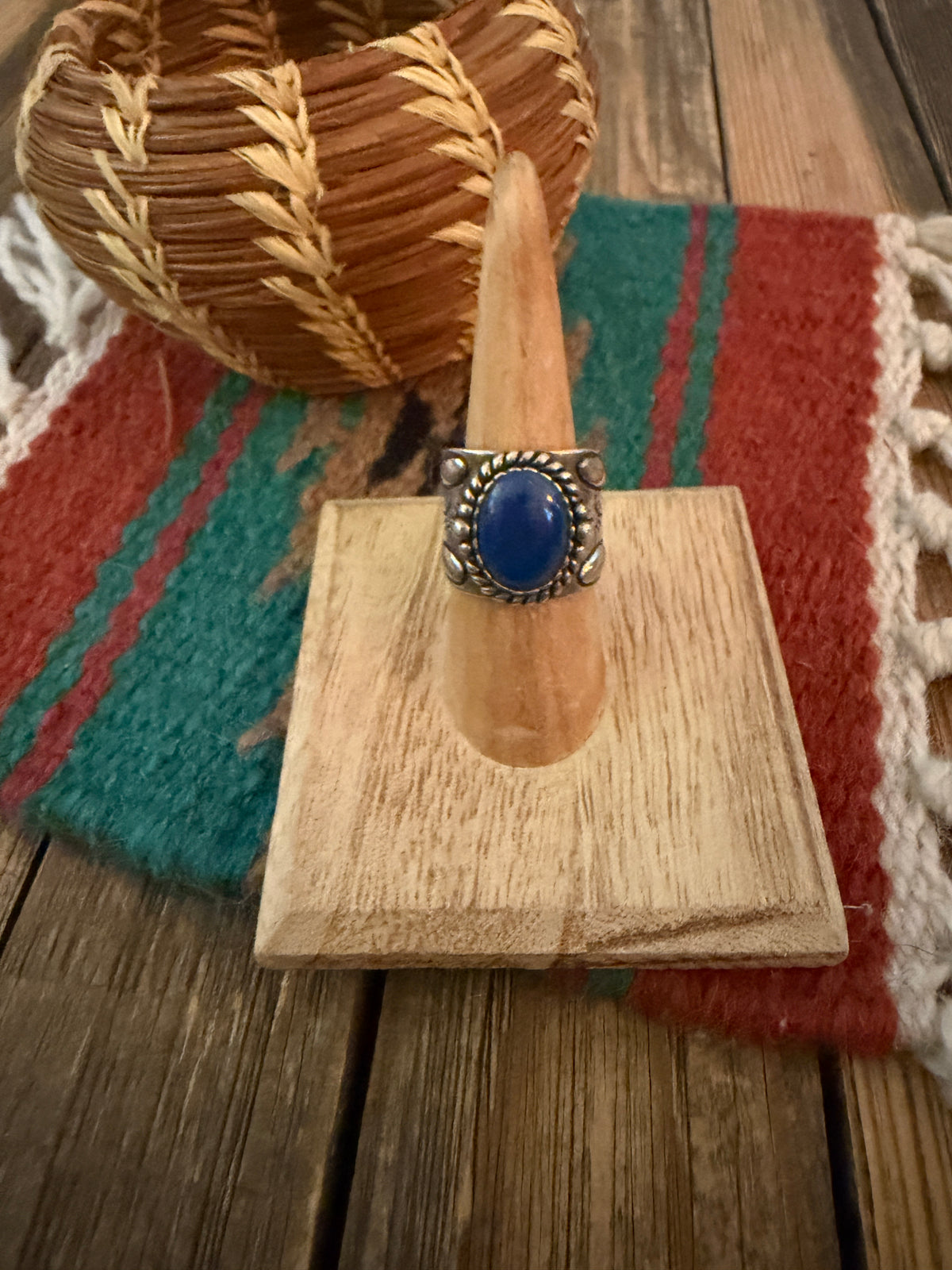 Old Pawn Handcrafted Lapis & Sterling Silver Ring Size 6.5