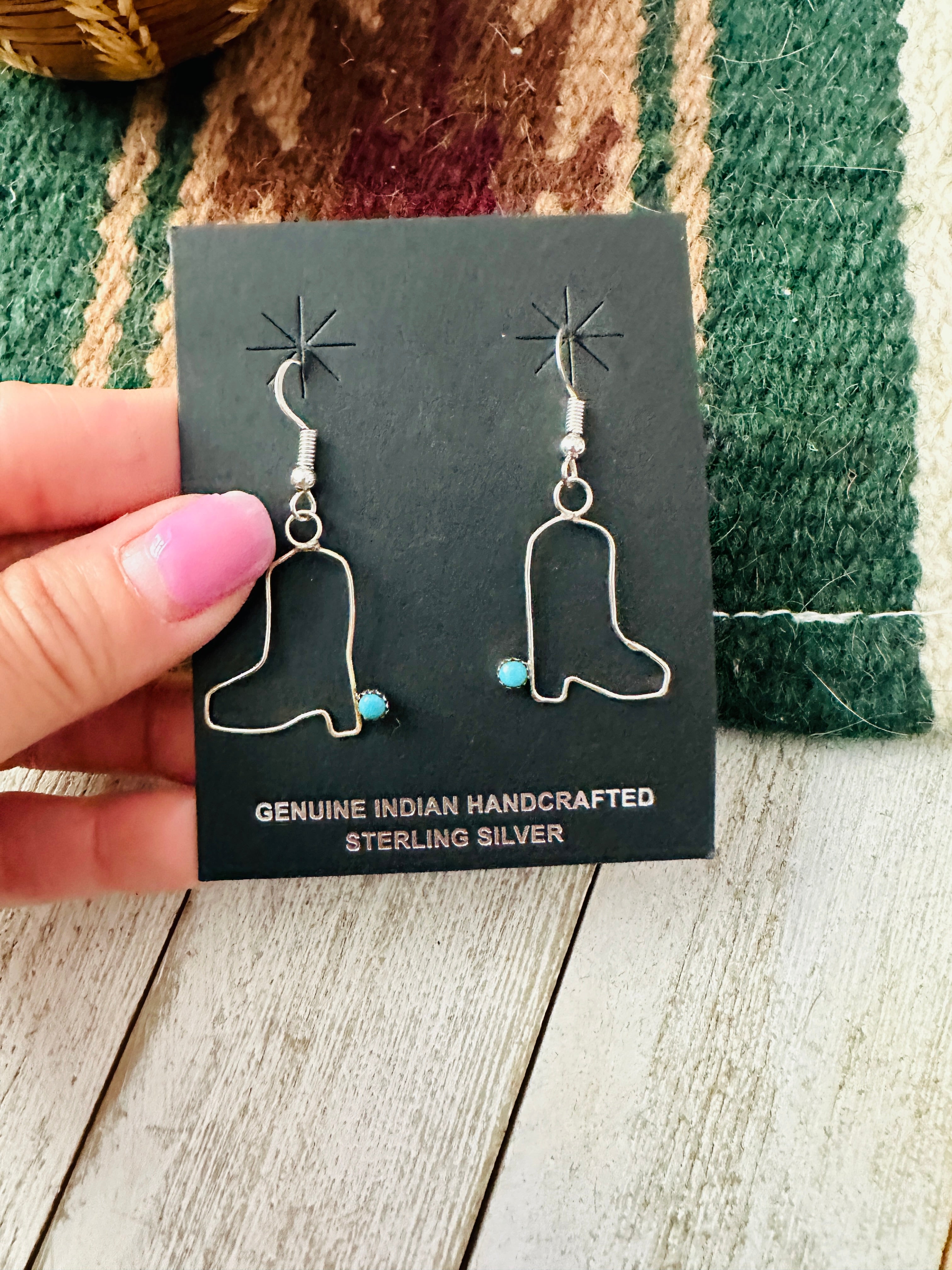 Navajo Turquoise & Sterling Silver Cowboy Boot Dangle Earrings