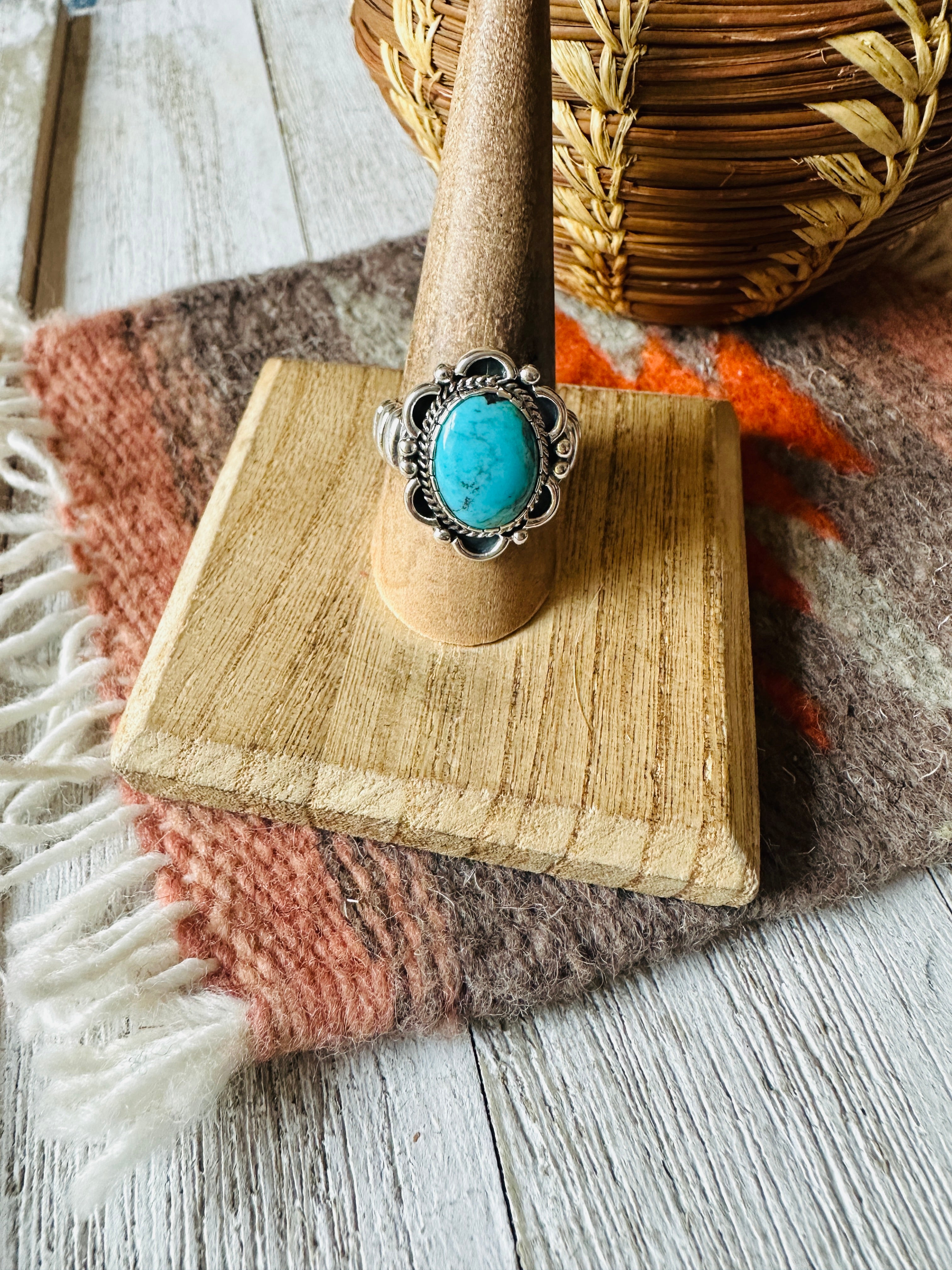 Navajo Turquoise & Sterling Silver Ring Size 8