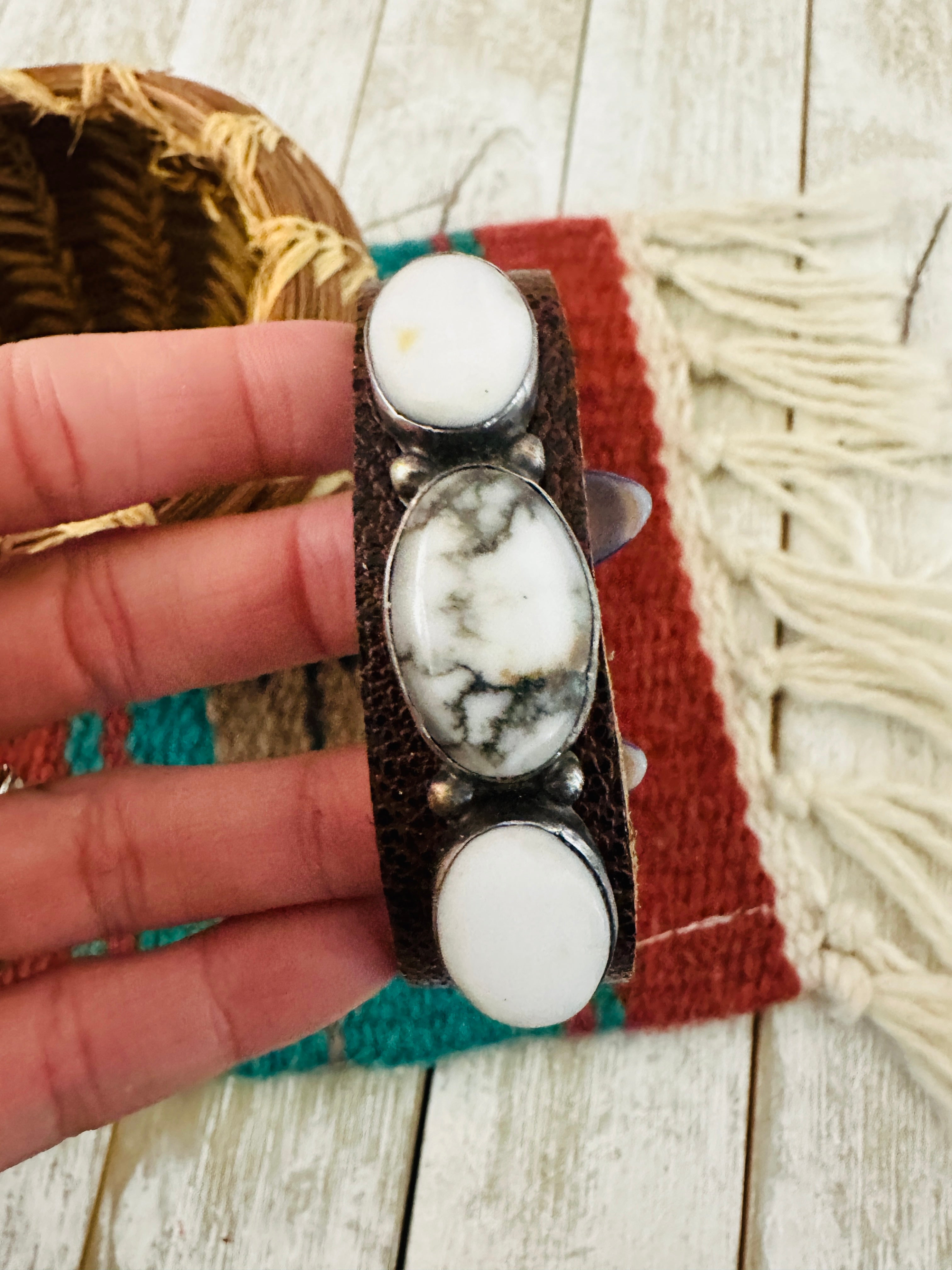 Handcrafted White Buffalo & Sterling Silver Leather Bracelet