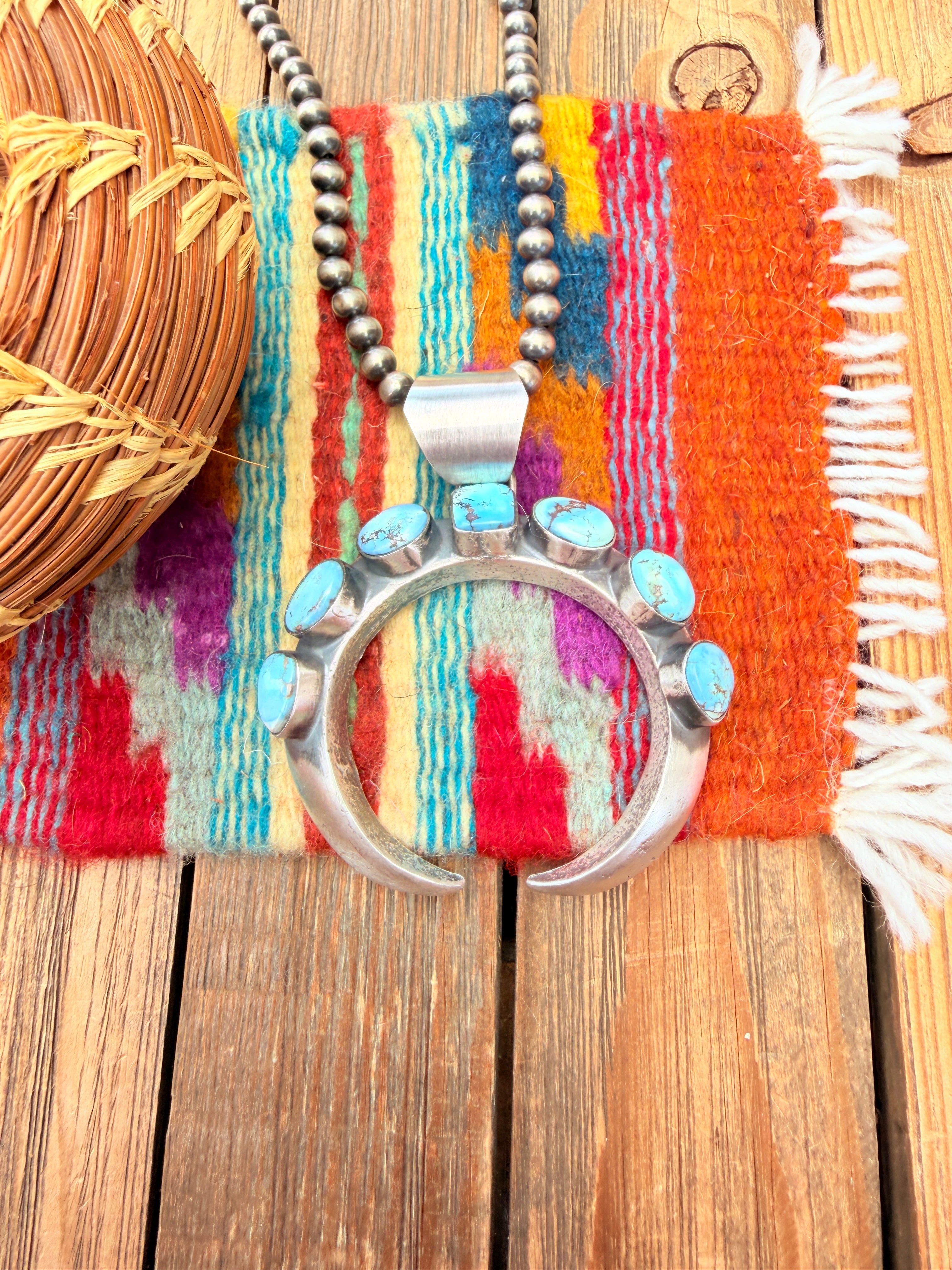 Handcrafted Sterling Silver & Golden Hills Turquoise Naja Pendant by Chimney Butte