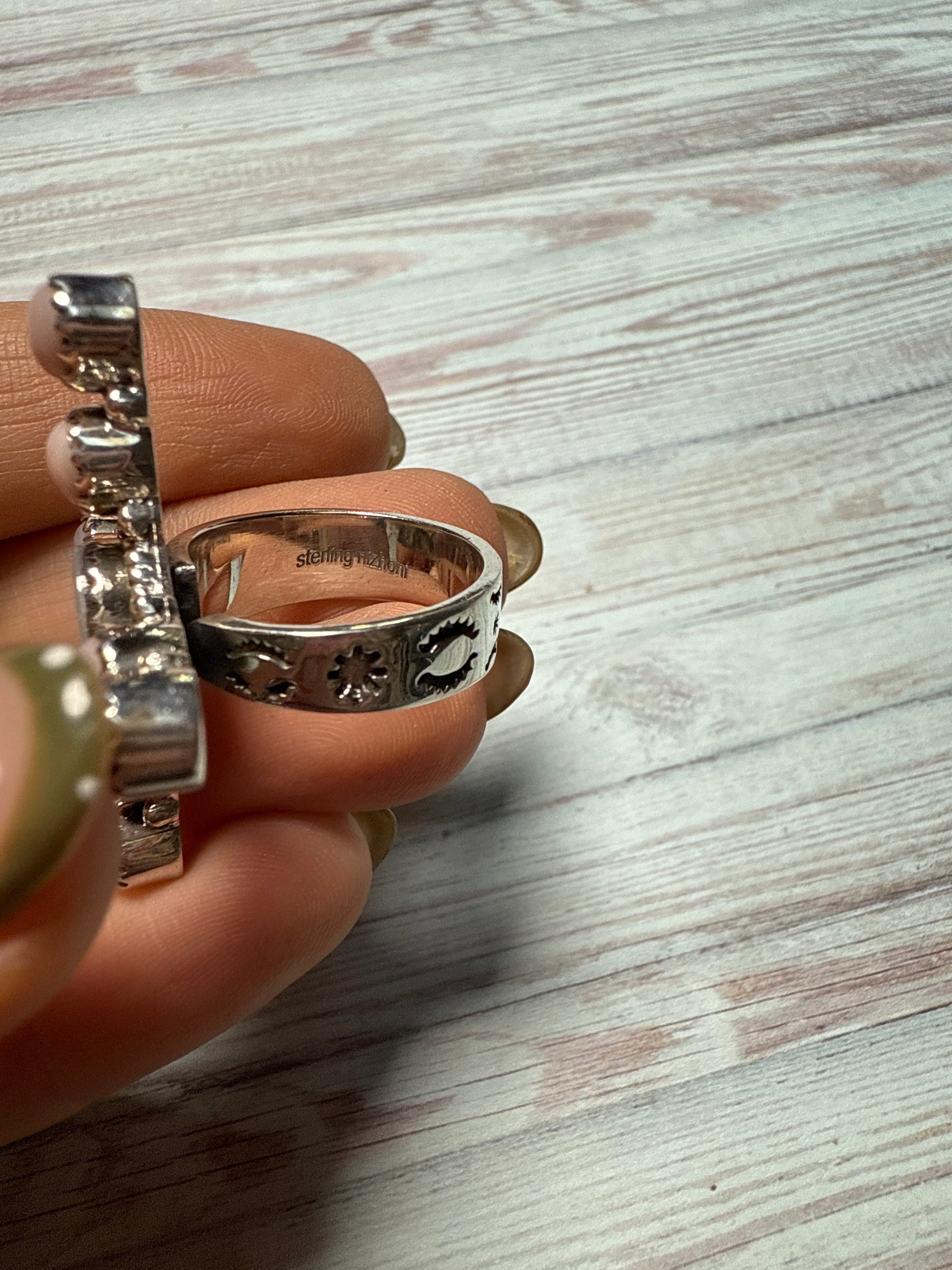 Handmade Pink Conch, Mother of Pearl, Sterling Silver Adjustable Ring