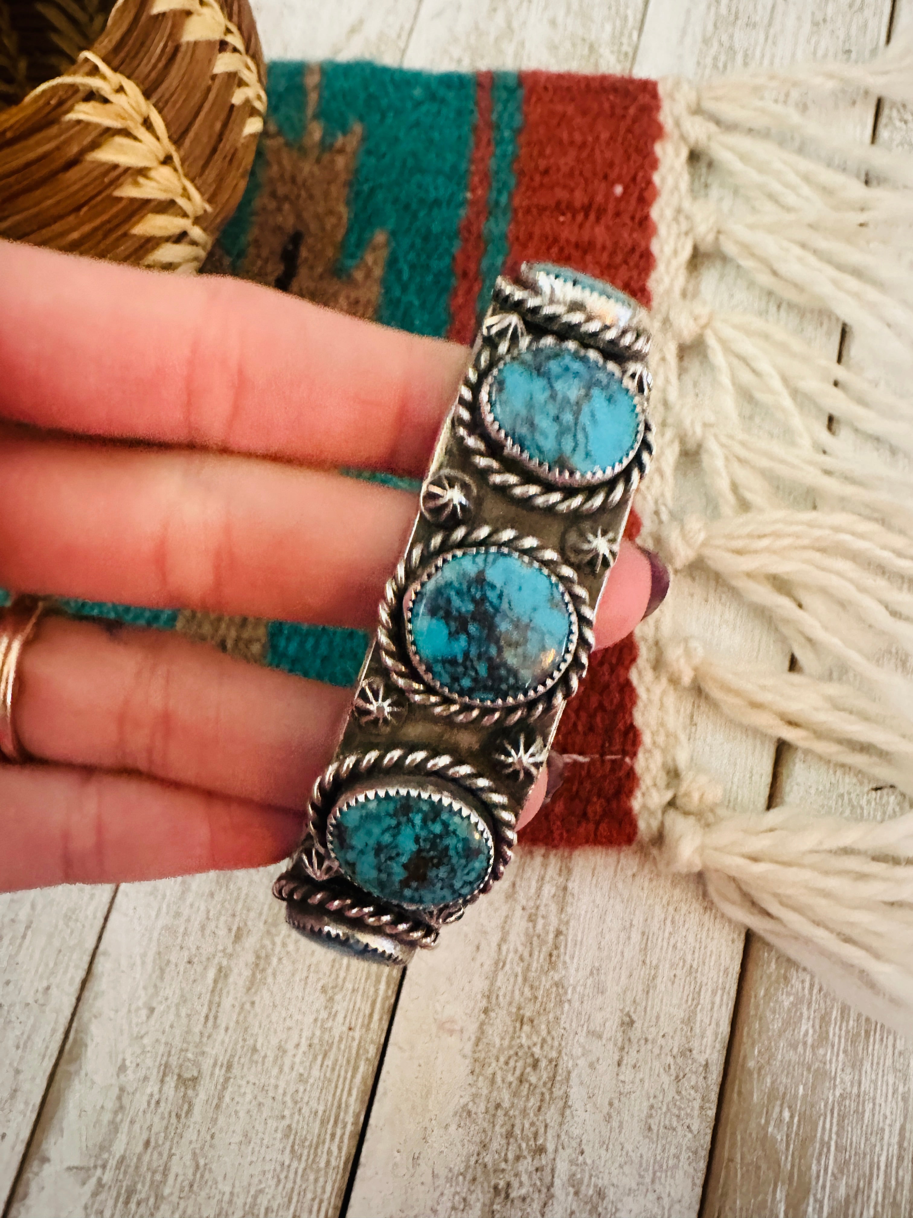 Navajo Kingman Web Turquoise & Sterling Silver Cuff Bracelet by Kevin Billah