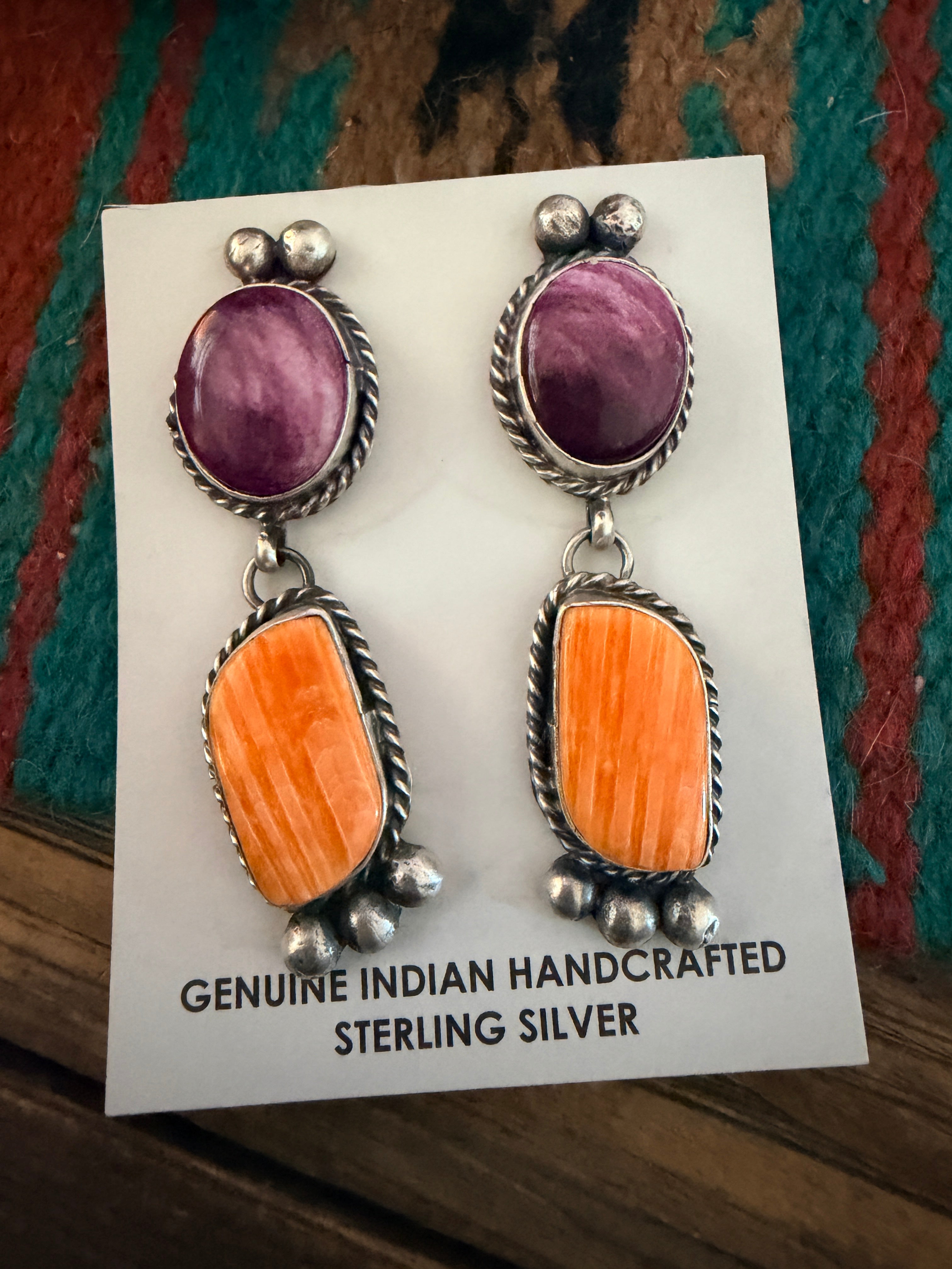 Handcrafted Spiny Oyster & Sterling Silver Dangle Earrings by Vicky Hicks