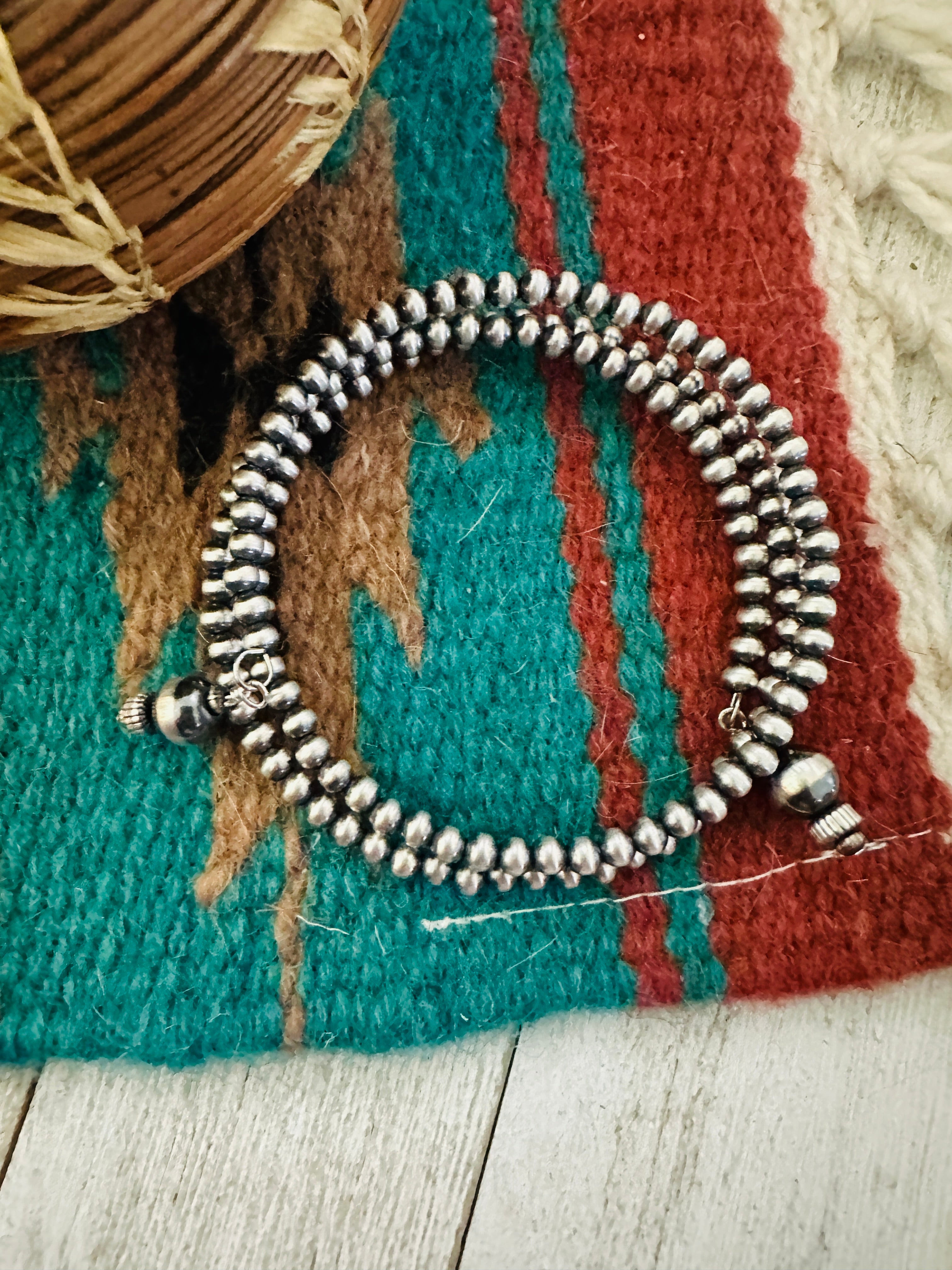 Navajo Sterling Silver Pearl Beaded Wrap Bracelet 3 row