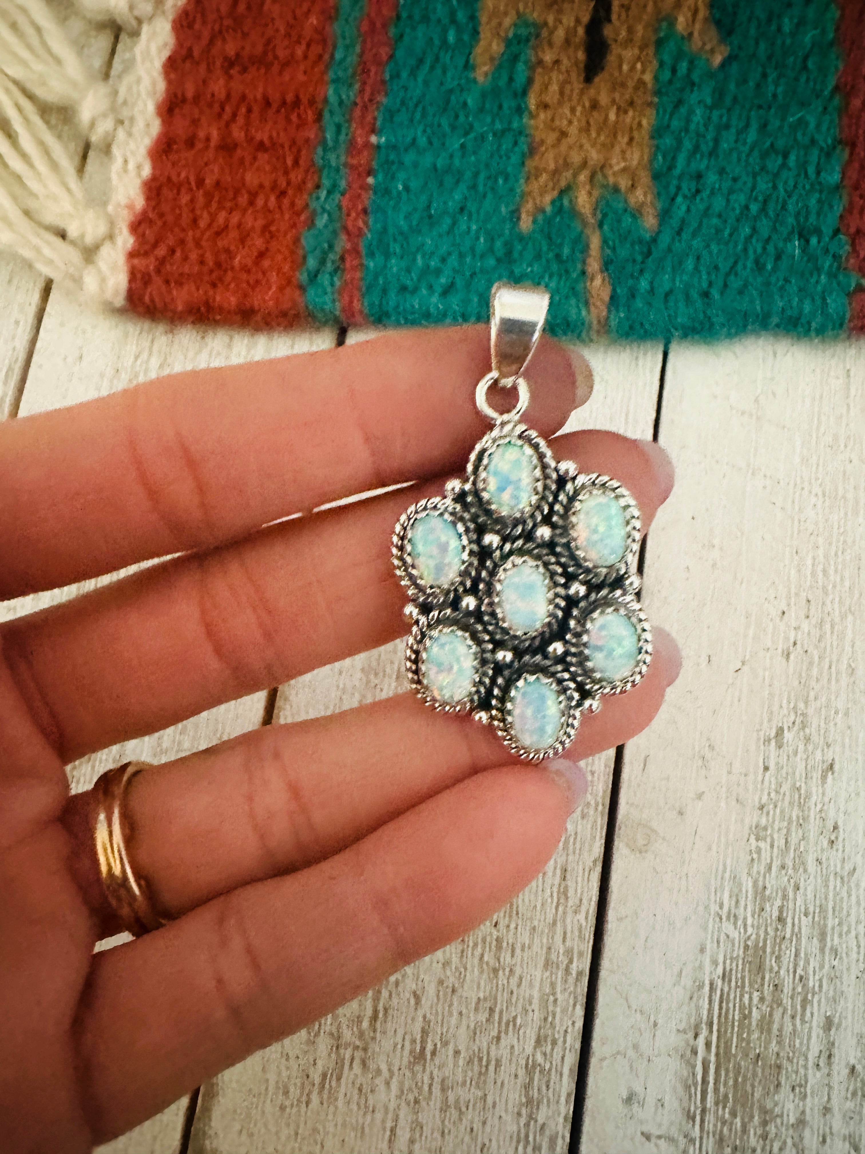 Handmade Fire Opal & Sterling Silver Cluster Pendant