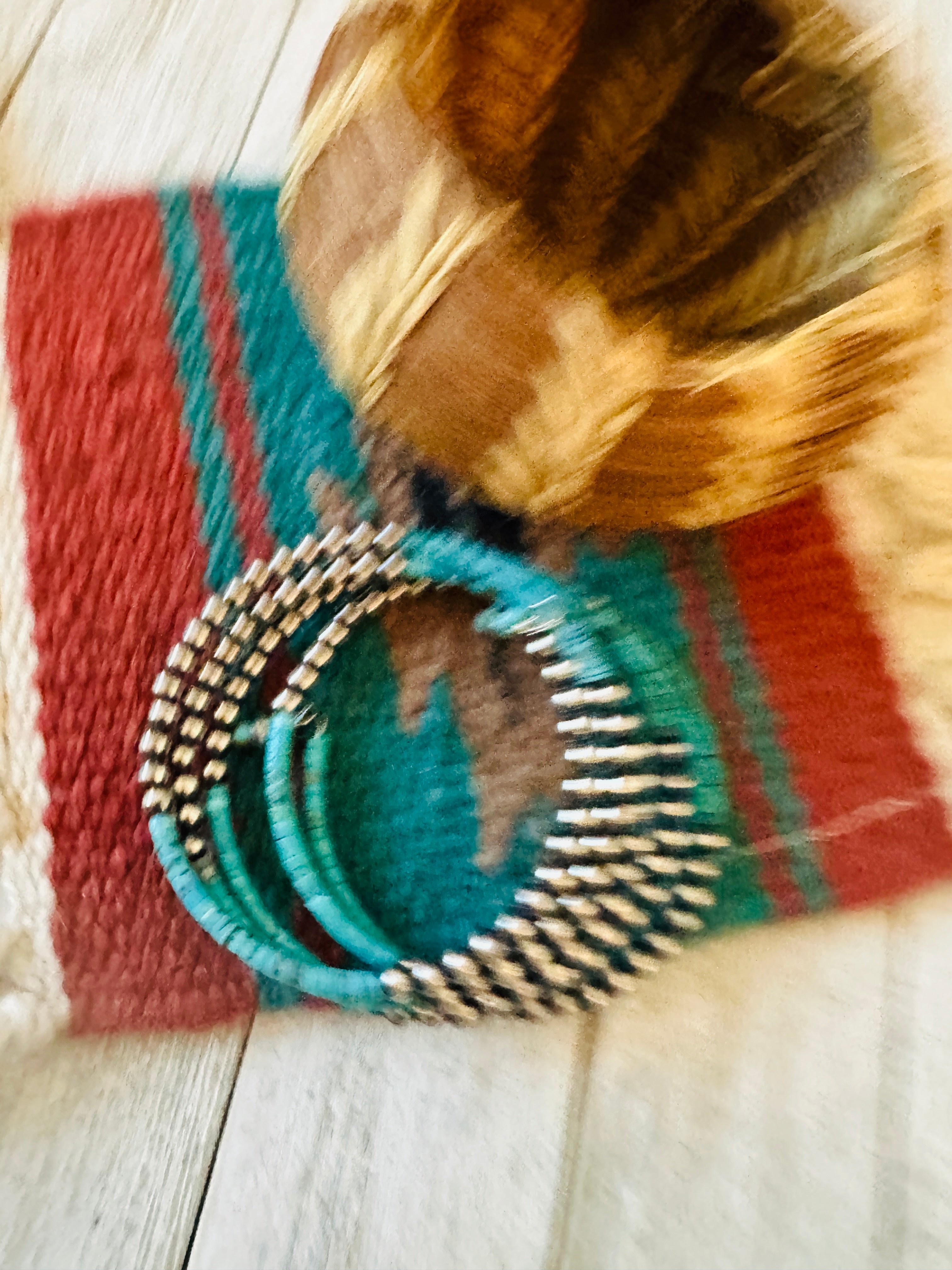 Navajo Turquoise & Sterling Silver Beaded Wrap Bracelet