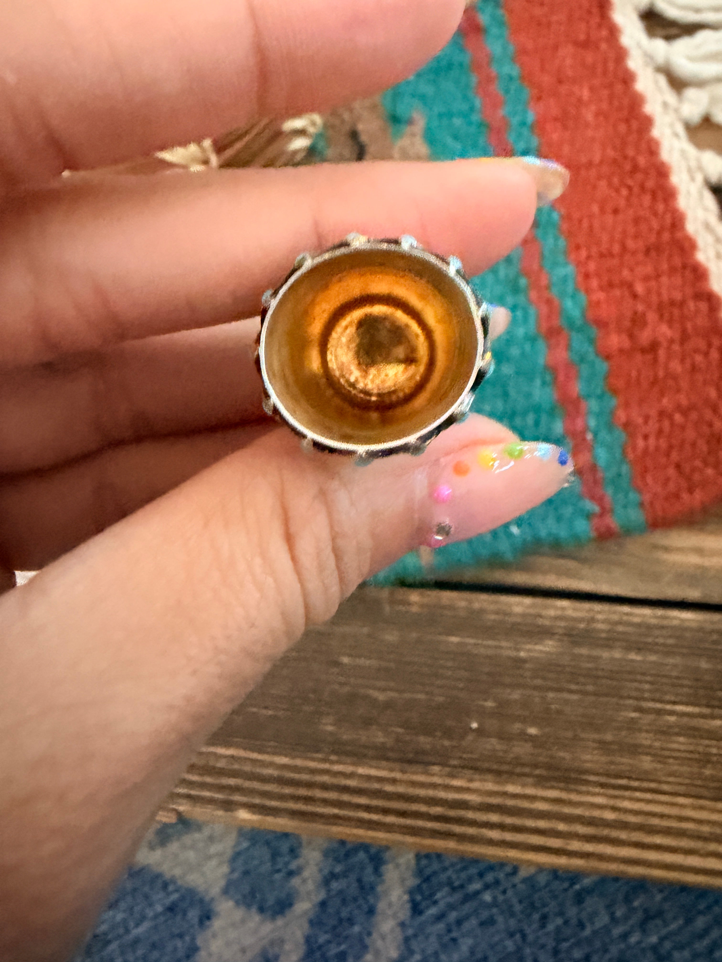 Handcrafted Vintage Old Pawn Sterling Silver and Turquoise Thimble