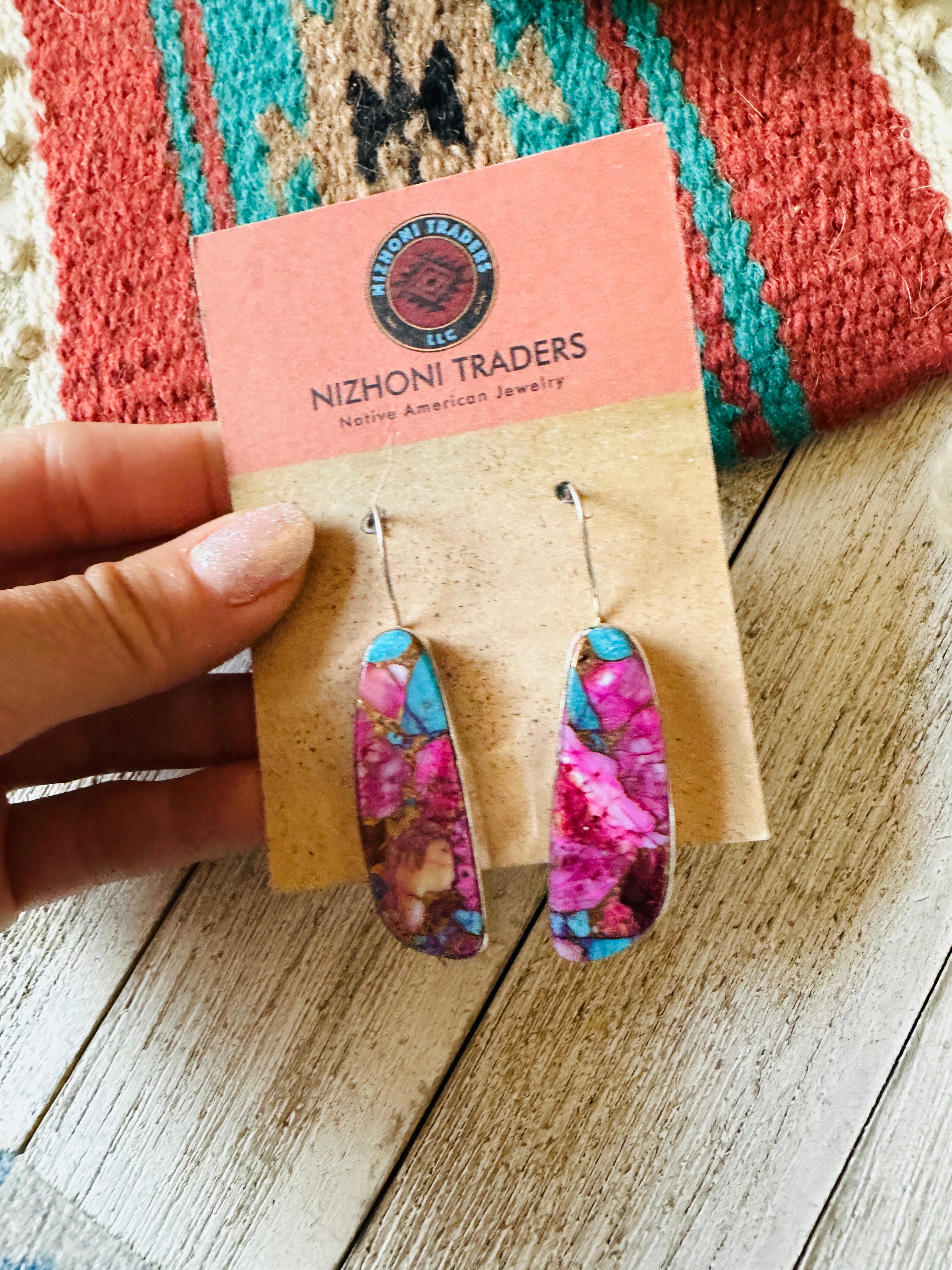 Navajo Pink Dream Mojave & Sterling Silver Dangle Earrings