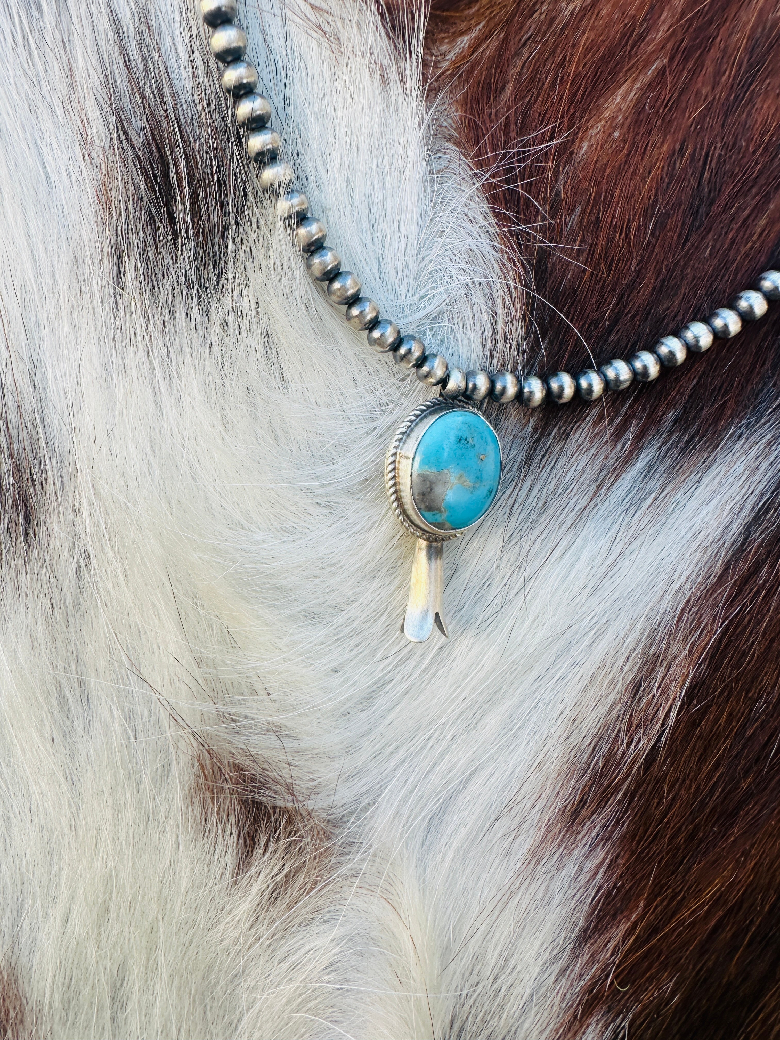 Handcrafted Turquoise & Sterling Silver Beaded Blossom Necklace