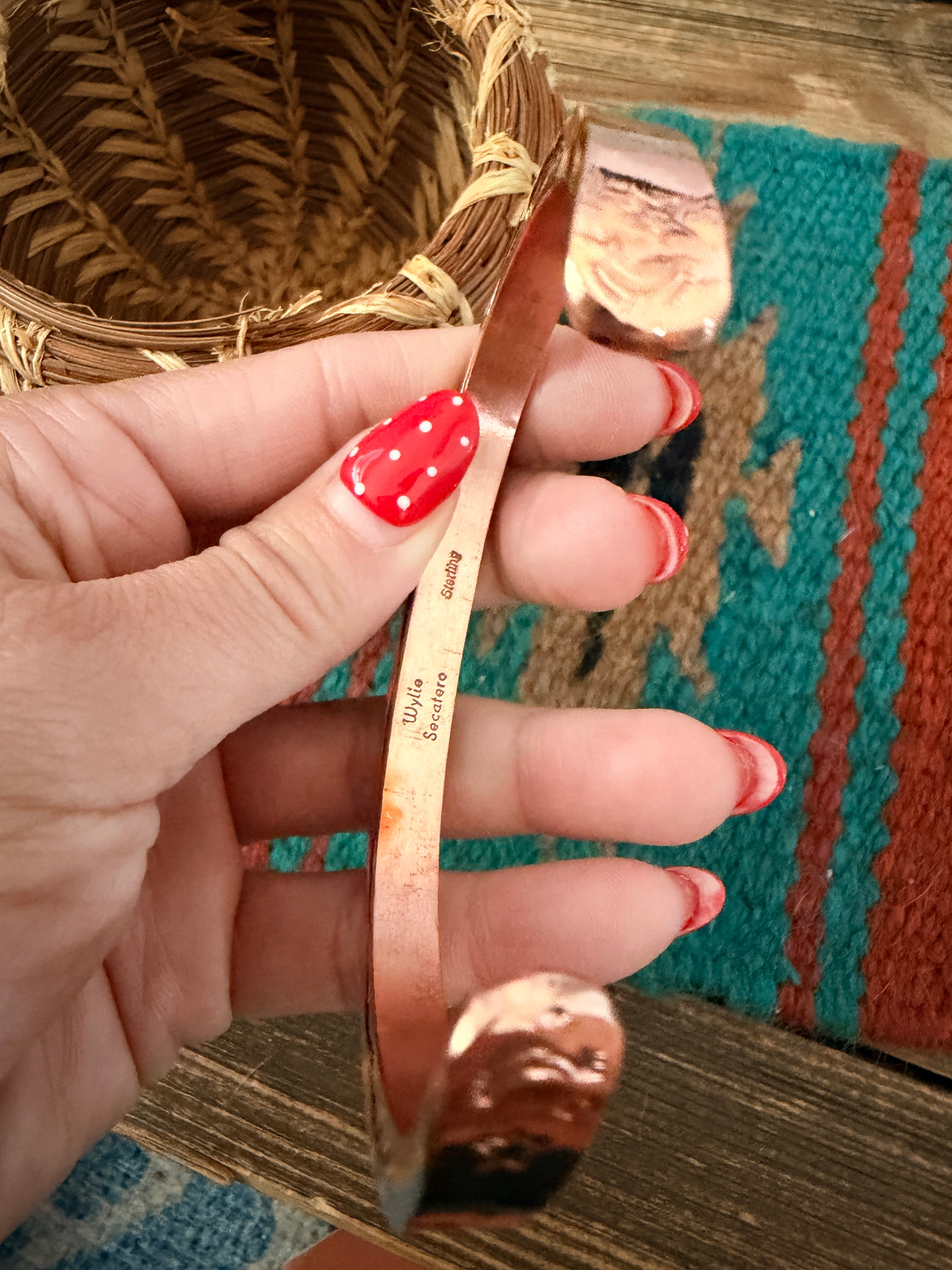 Handcrafted Copper & Sterling Silver Cuff Bracelet by Wylie Secatero