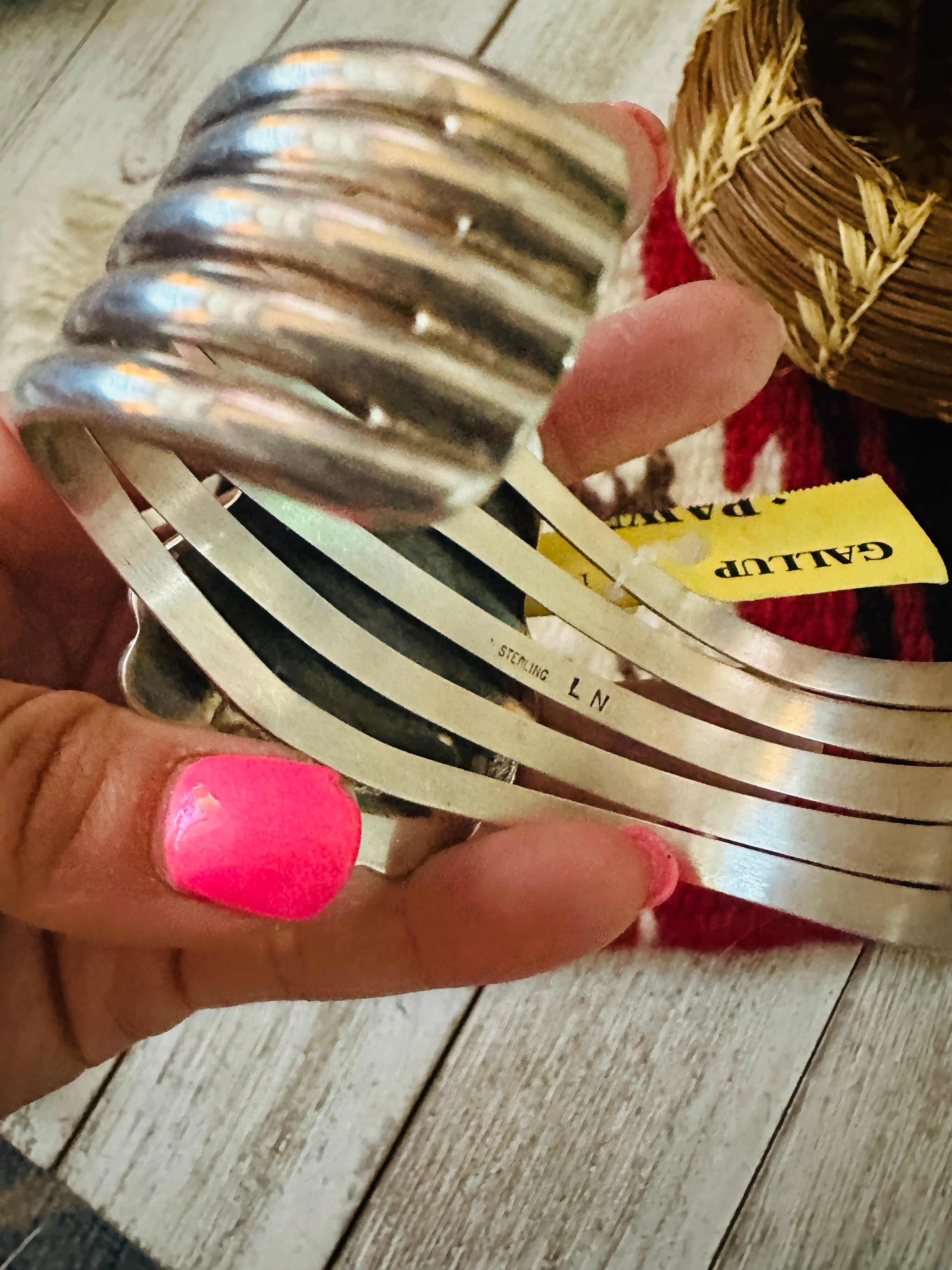 Old Pawn  Sterling Silver & Turquoise Cuff Bracelet