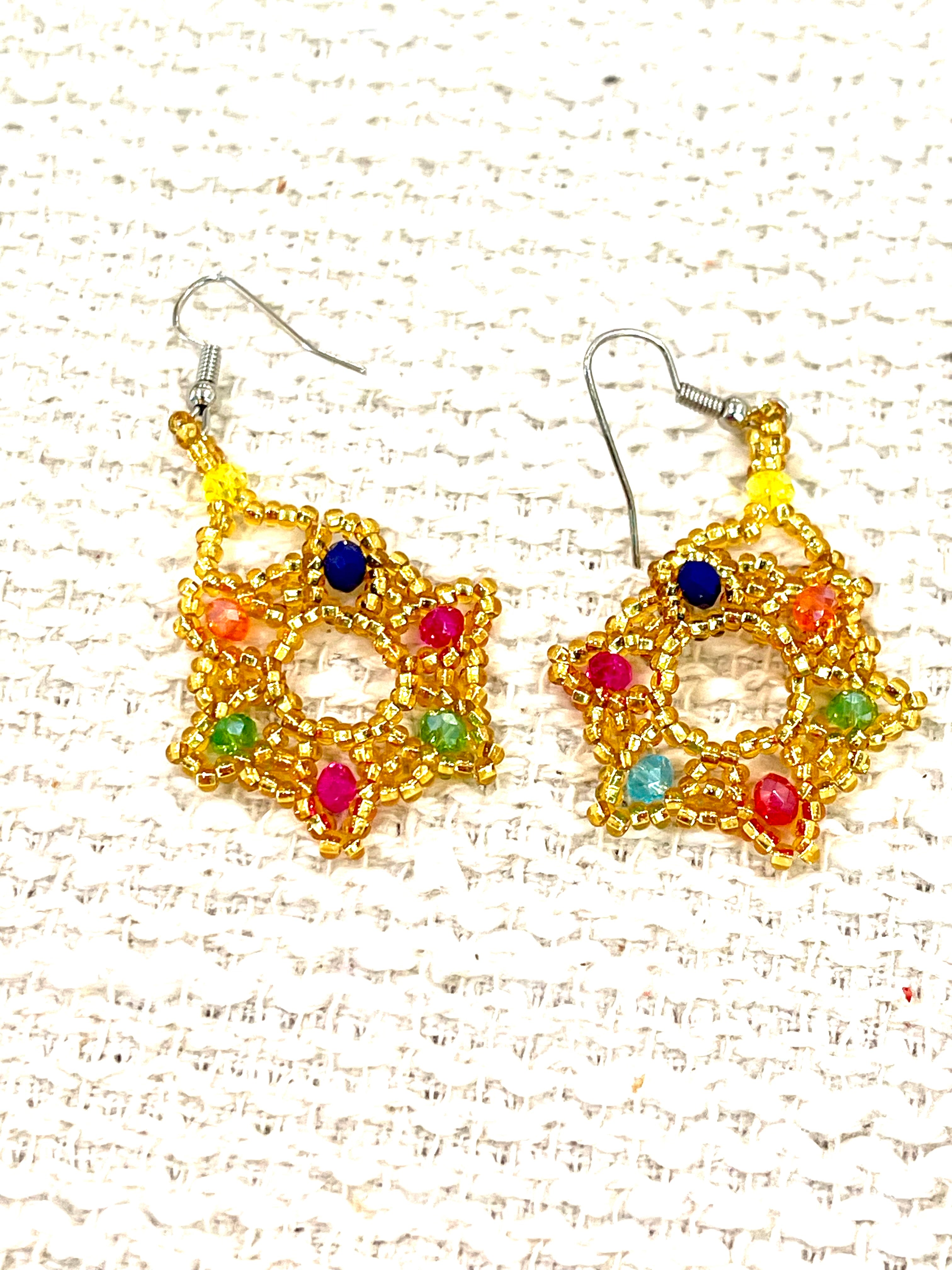 Handmade In Mexico Sterling Silver  , Multi Color Dangle Beaded Earrings