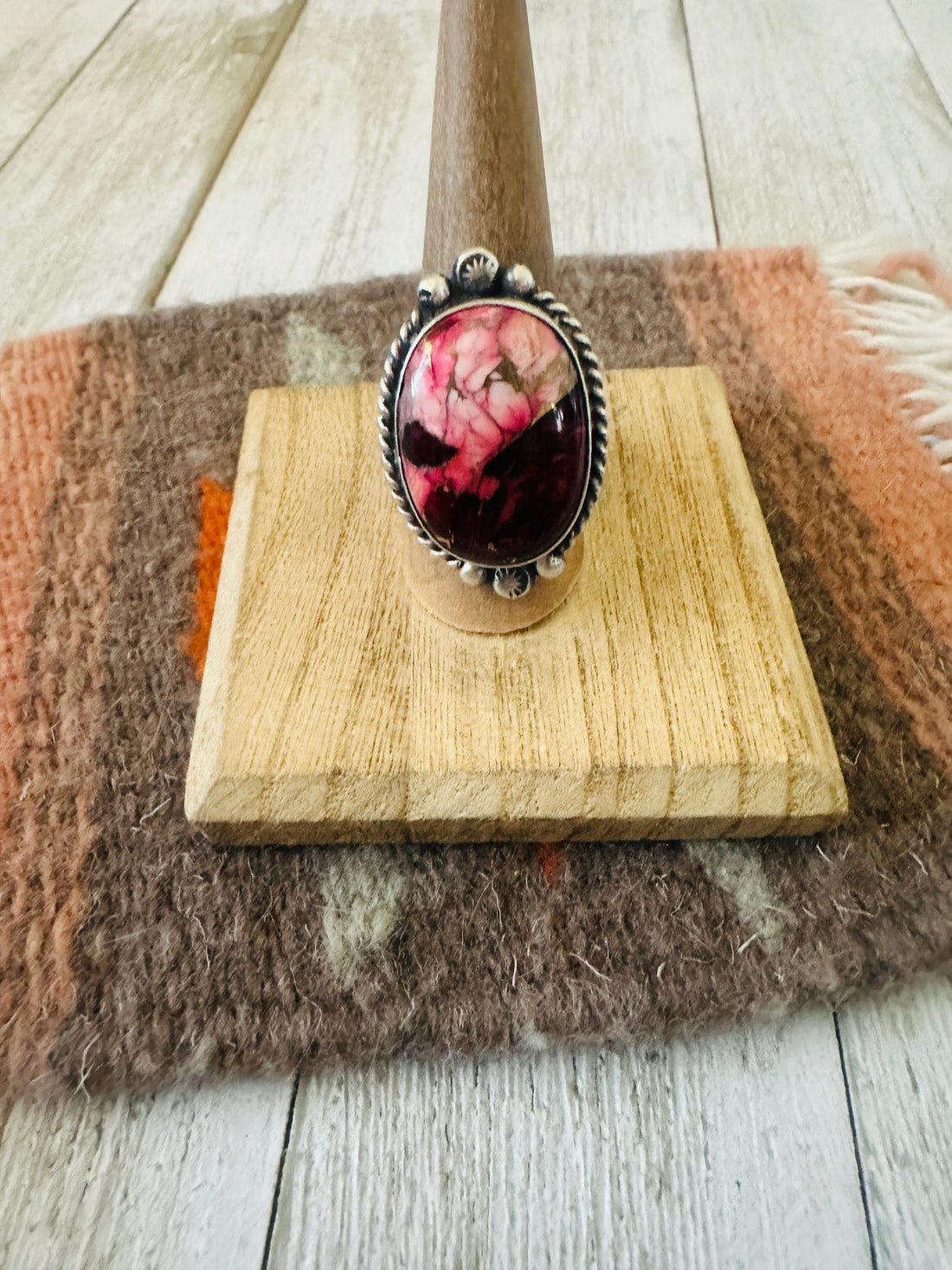 Handcrafted Sterling Silver & Rose Dahlia Adjustable Ring