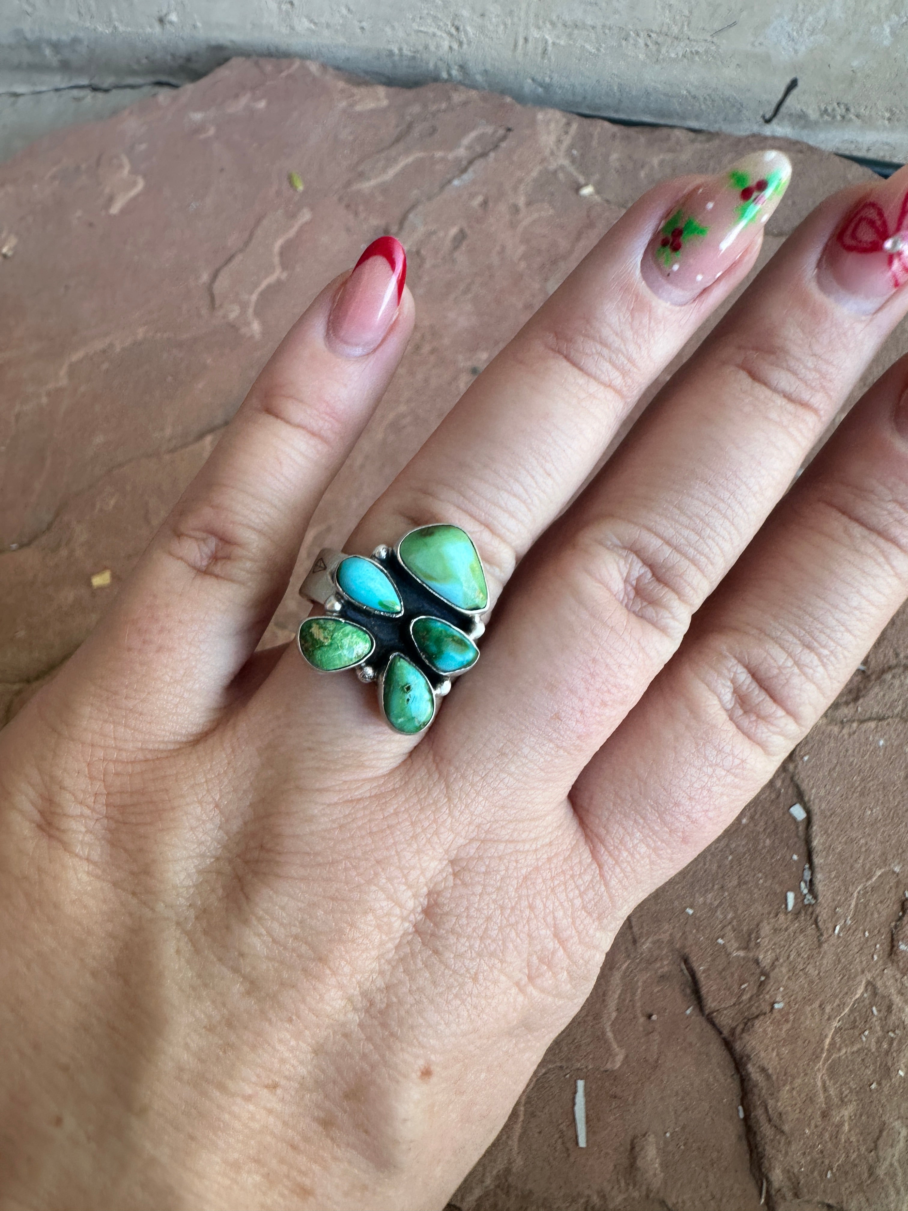 Handmade Sonoran Mountain Turquoise & Sterling Adjustable 5 Stone Ring