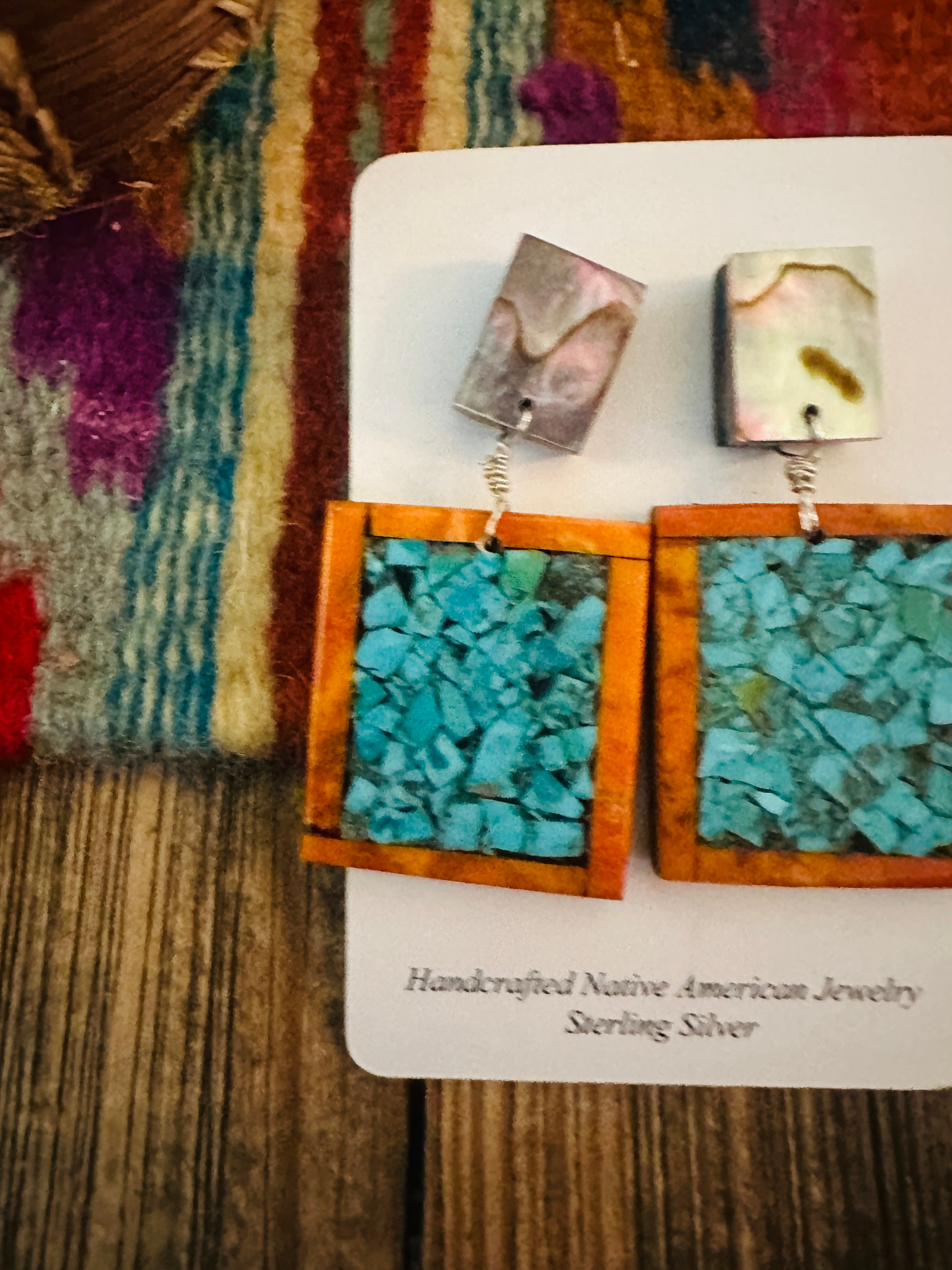 Handcrafted Multi Stone Inlay Dangle Earrings