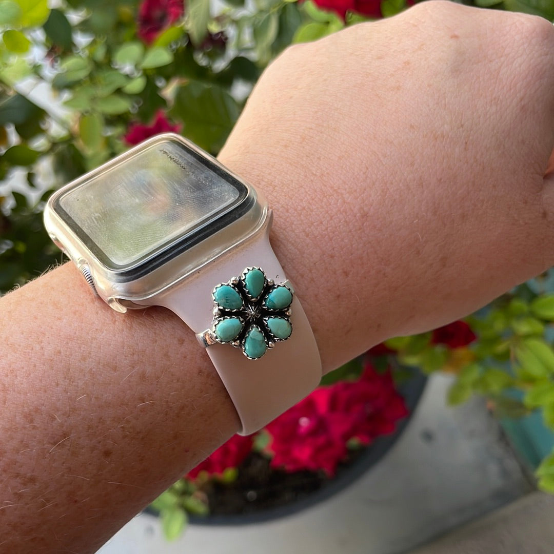 Nizhoni Turquoise & Sterling Silver Handmade Watch Charms rounded petals