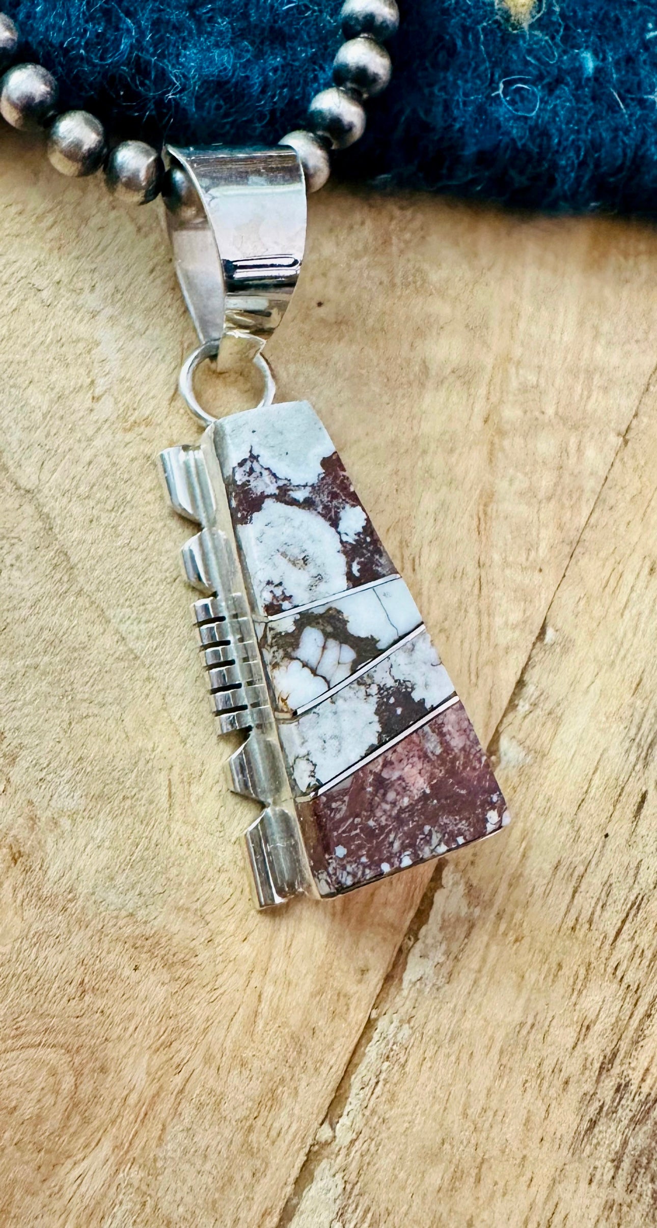 Navajo Sterling Silver & Wild Horse Inlay Pendant Signed