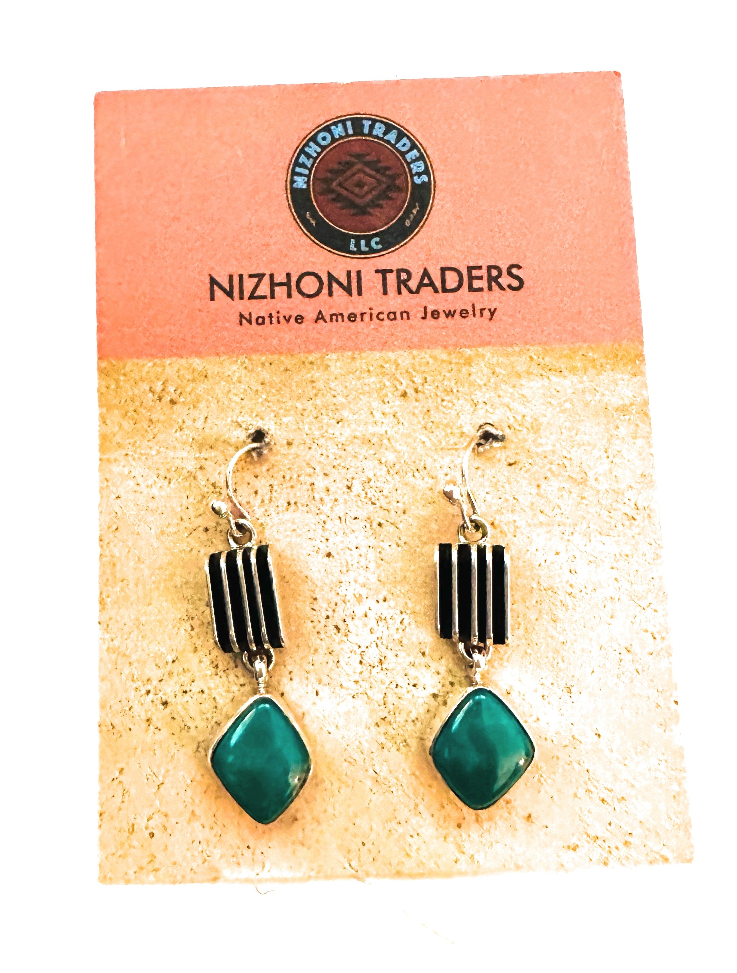 Navajo Sterling Silver & Carico Lake Turquoise Dangle Earrings