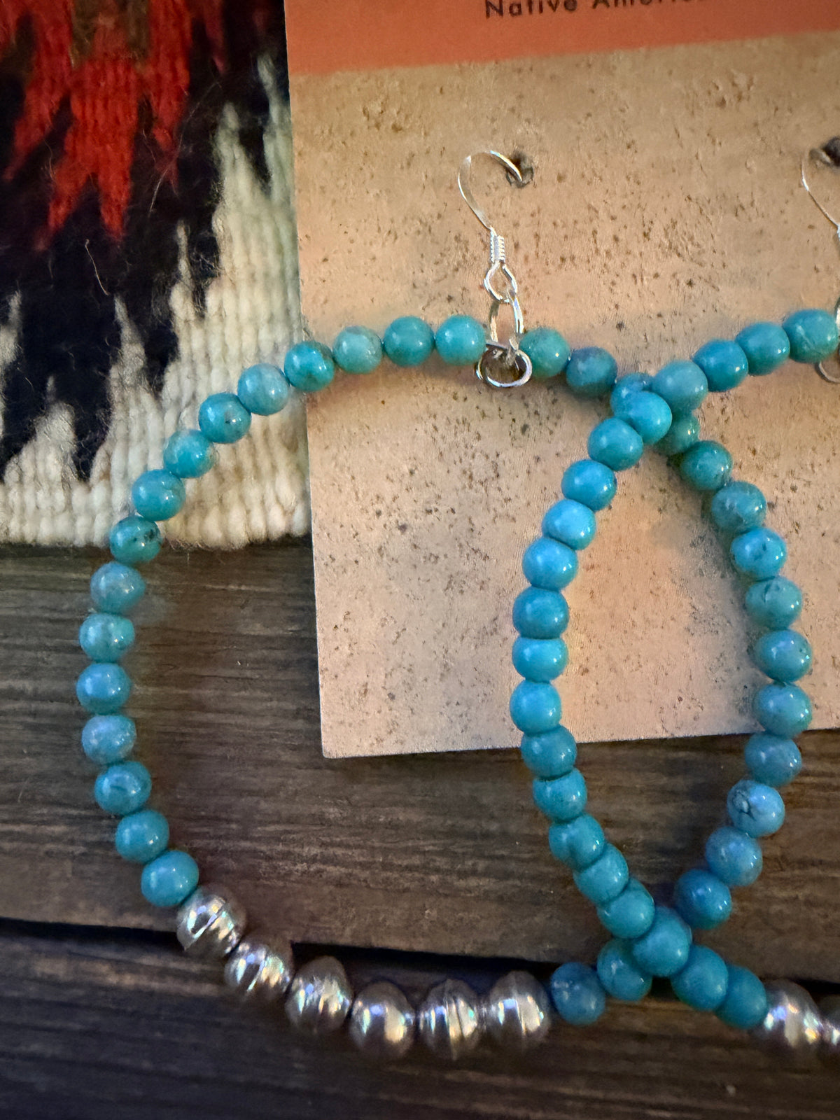 Handcrafted Sterling Silver Pearl & Turquoise Beaded Dangle Hoop Earrings