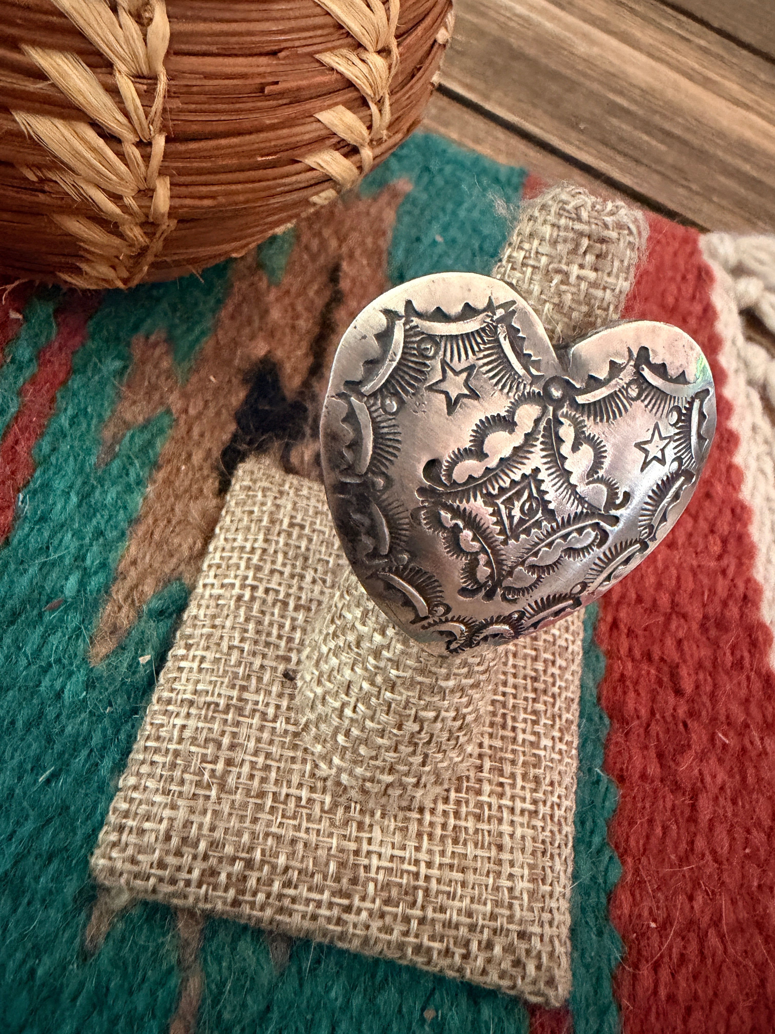 Handcrafted Sterling Silver Adjustable Heart Concho Ring by Vincent Platero