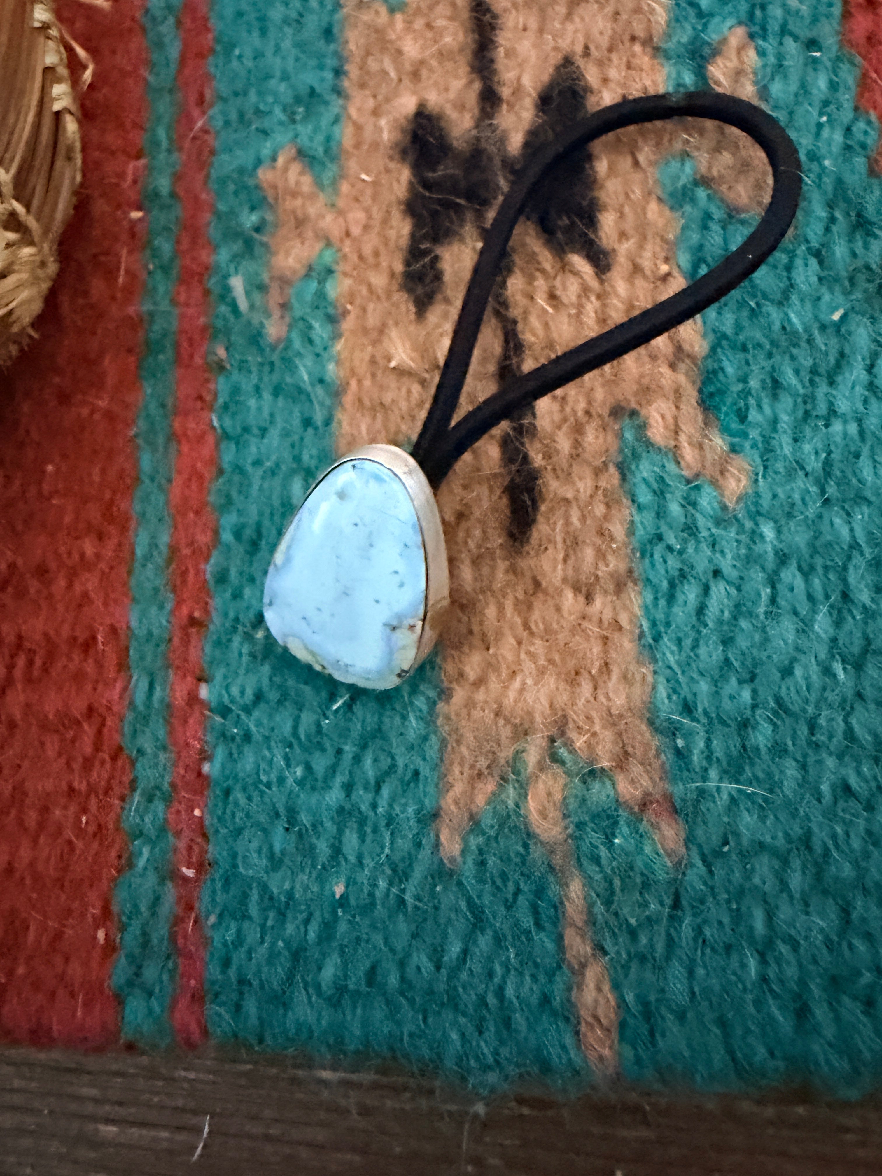 Handcrafted Golden Hills Turquoise & Sterling Silver Hair Tie Charm