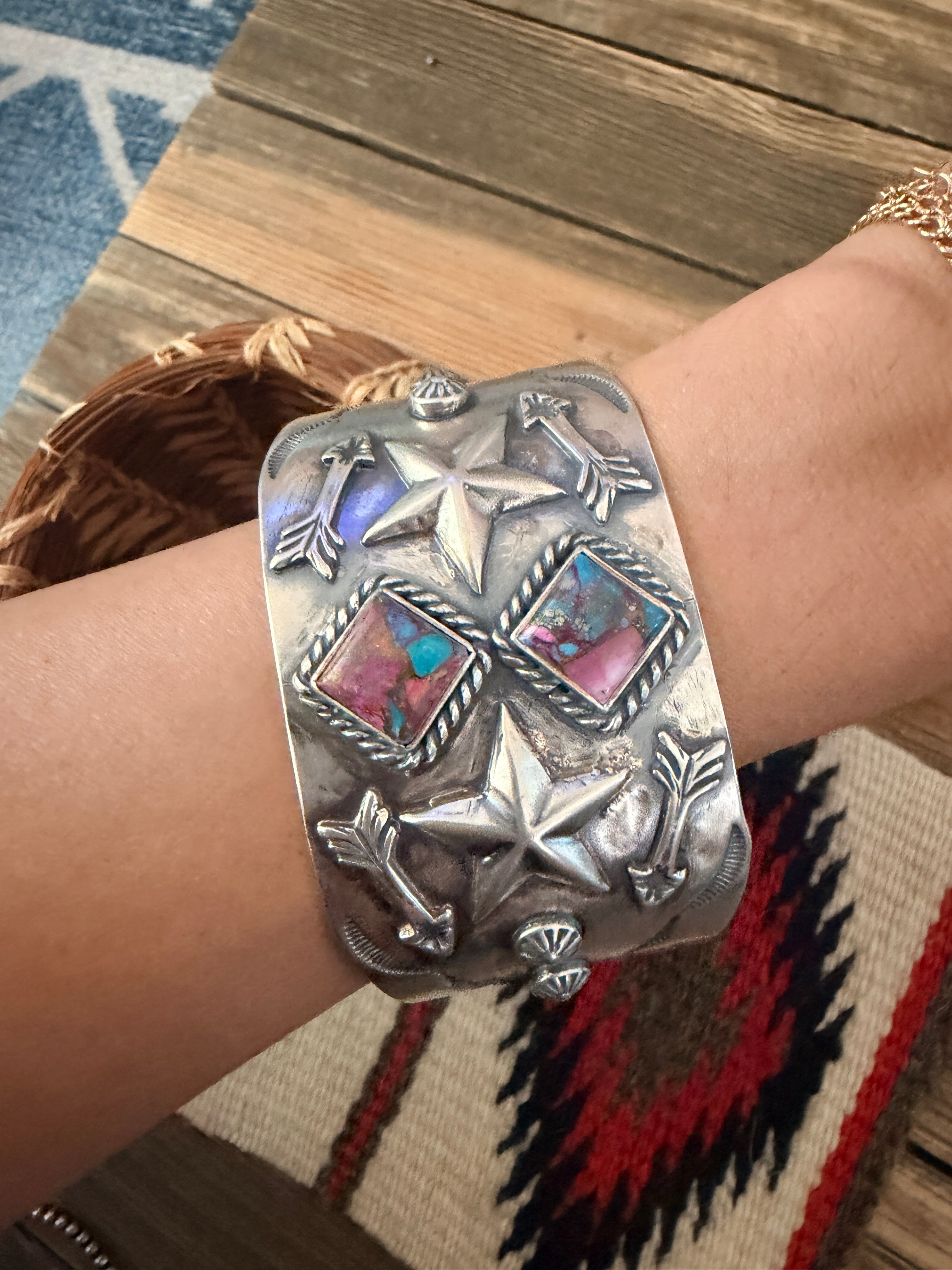 Handcrafted Pink Dream Mojave & Sterling Silver Cuff Bracelet by Larry Kaye