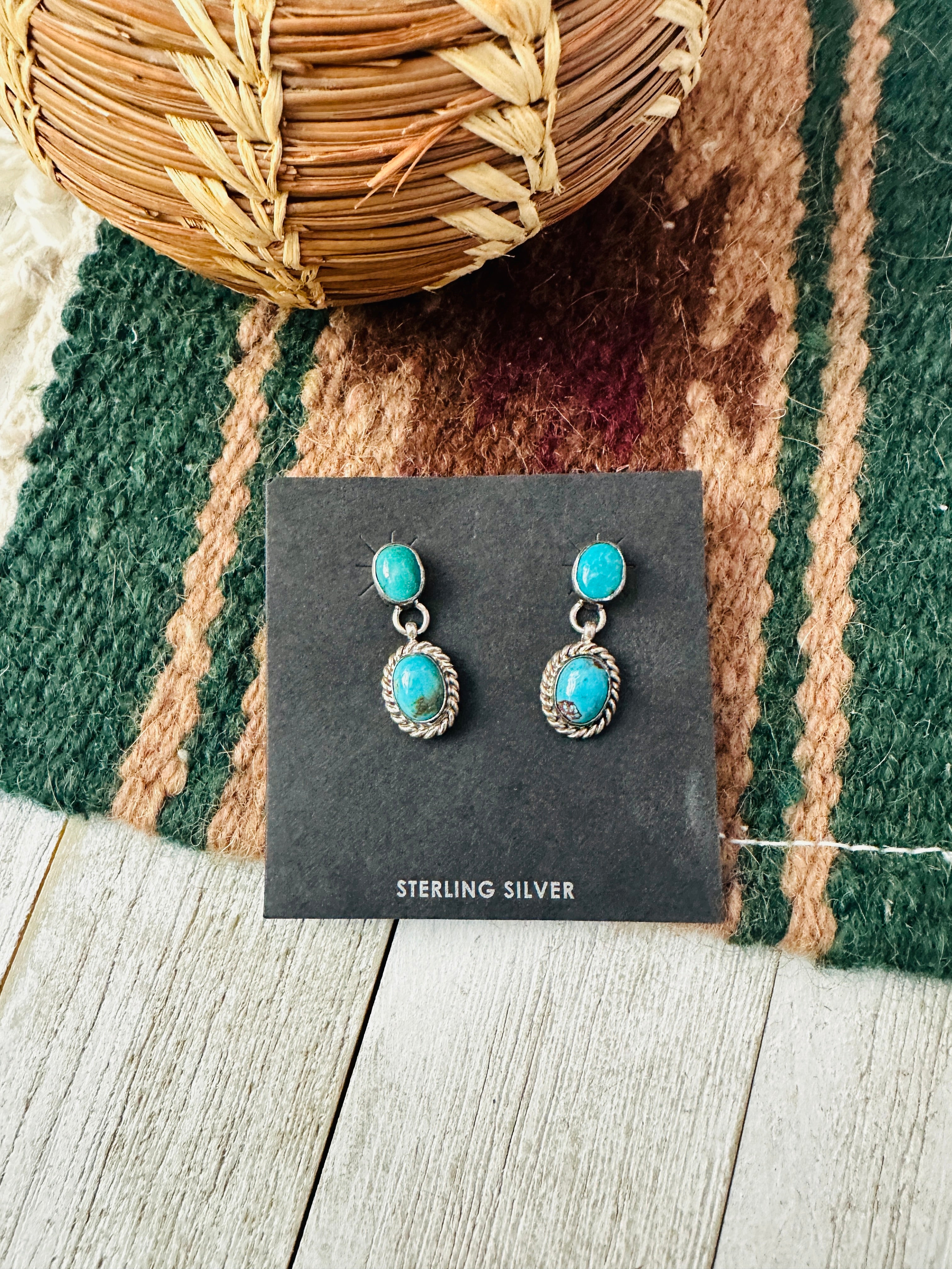 Navajo Sterling Silver & Turquoise Dangle Earrings