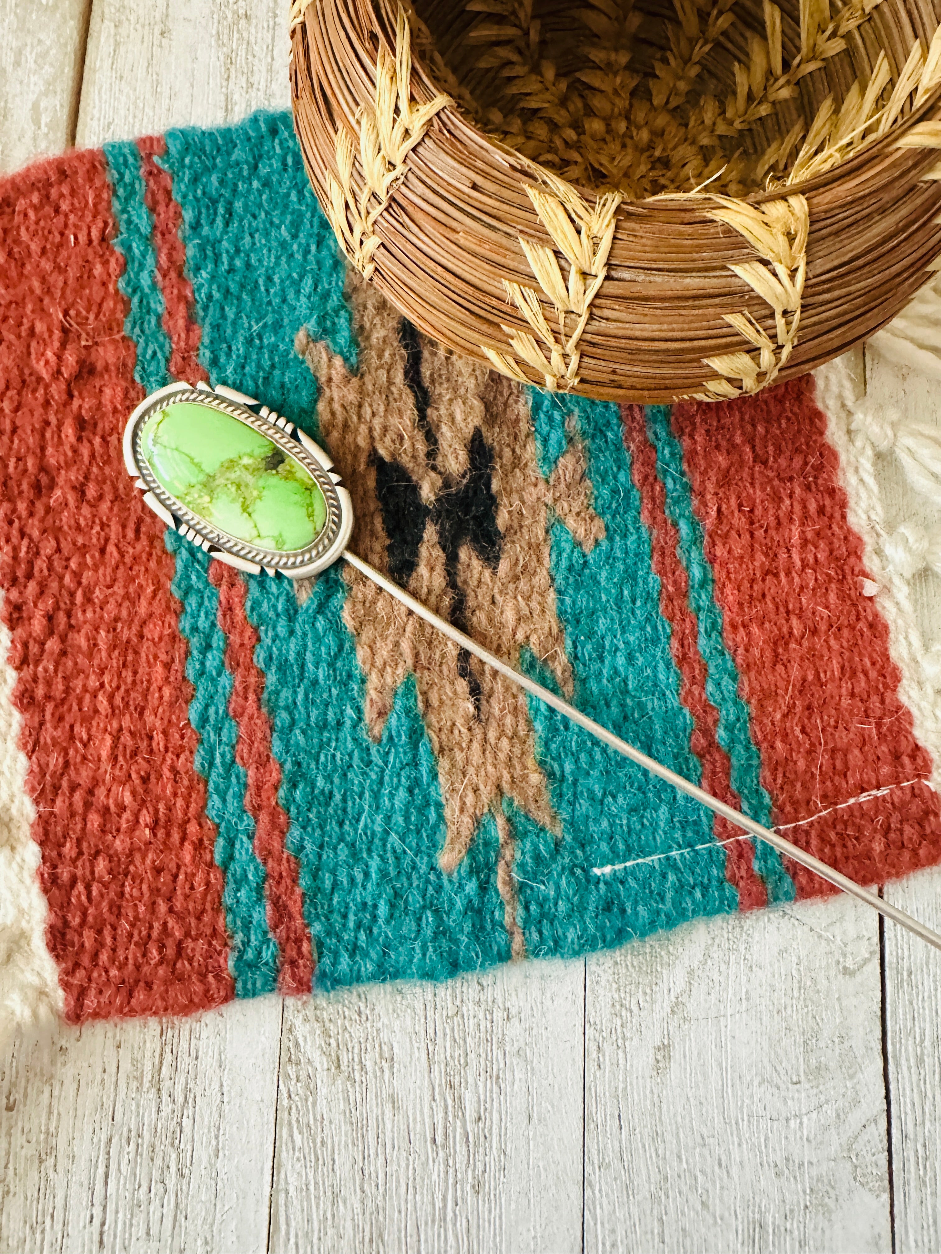 Navajo Gaspeite & Sterling Silver Hair Pin