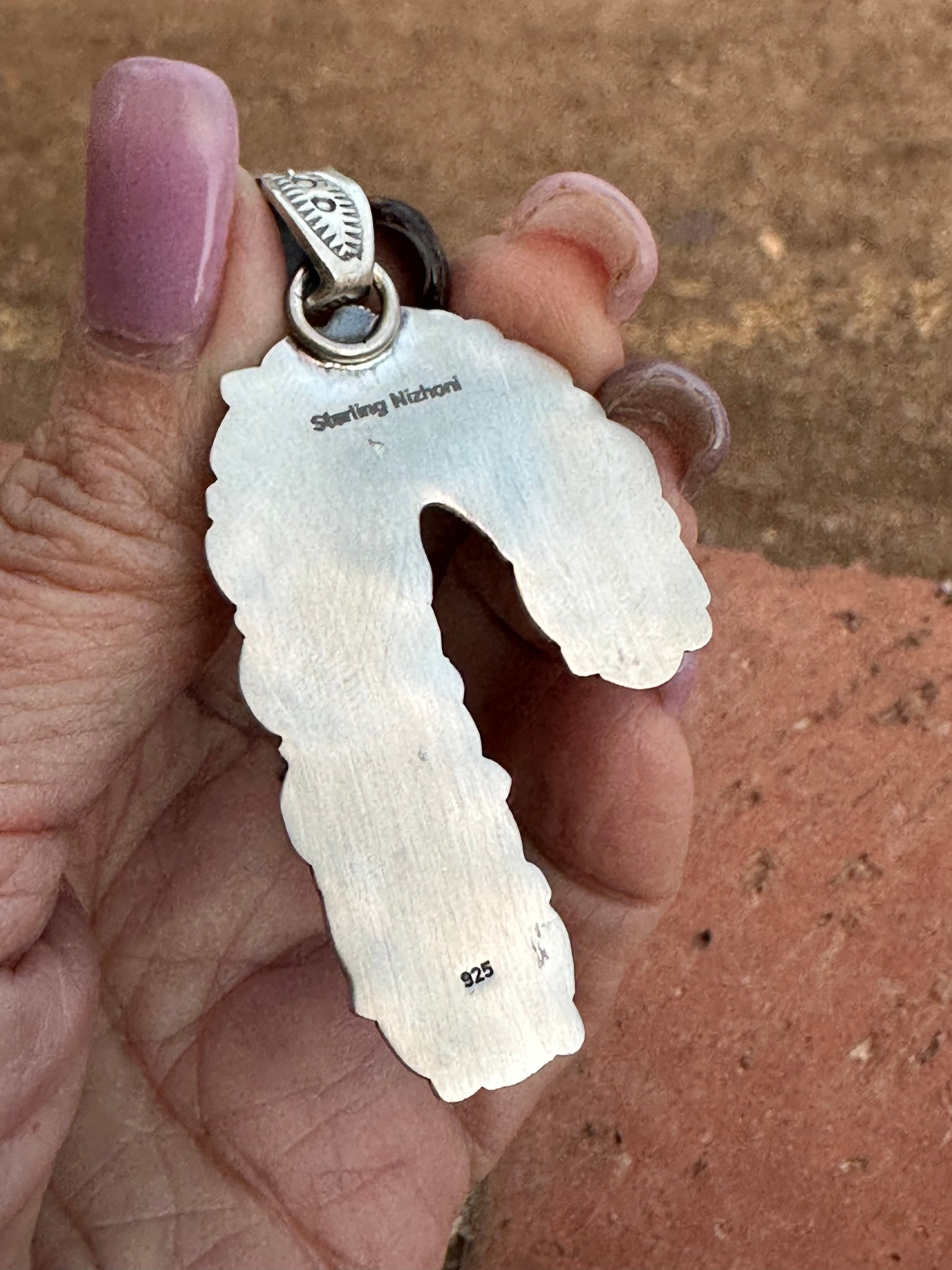 Handmade Sterling Silver White Buffalo & Golden Hills Turquoise Christmas Candy Cane Pendant