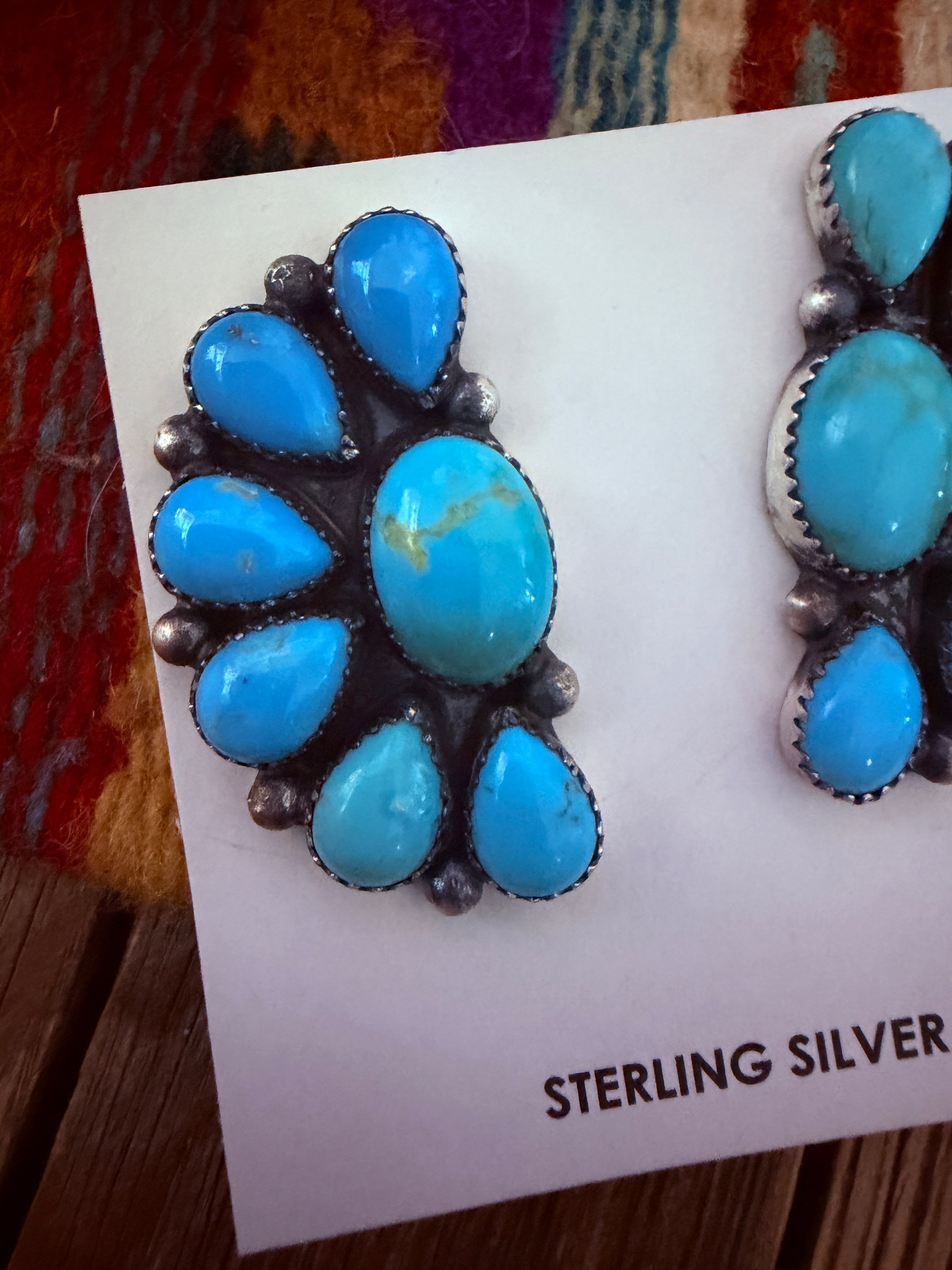 Handcrafted Turquoise & Sterling Silver Post Earrings by Hiram Largo