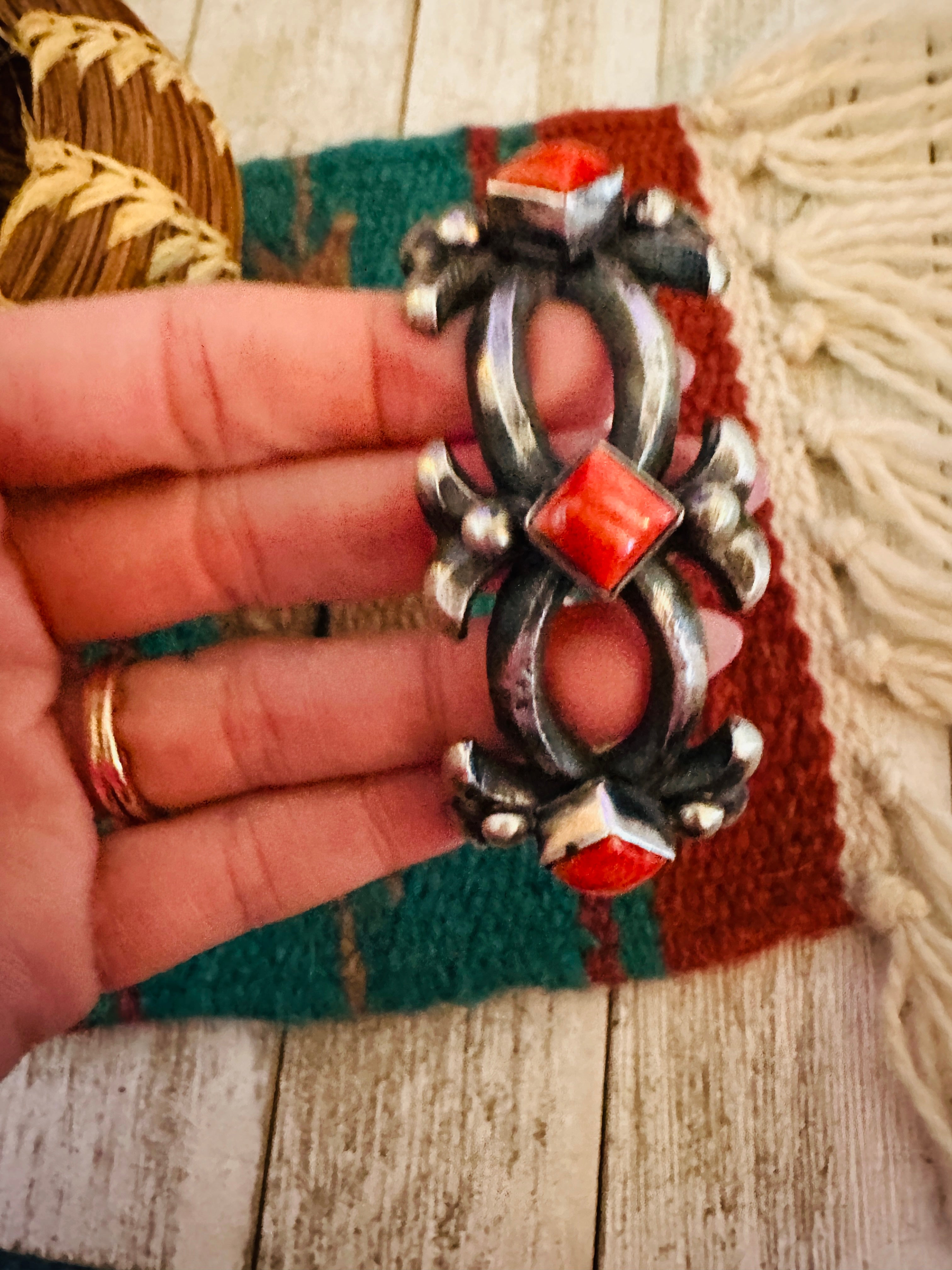 Handcrafted Spiny Oyster & Sterling Silver Cuff Bracelet by Chimney Butte