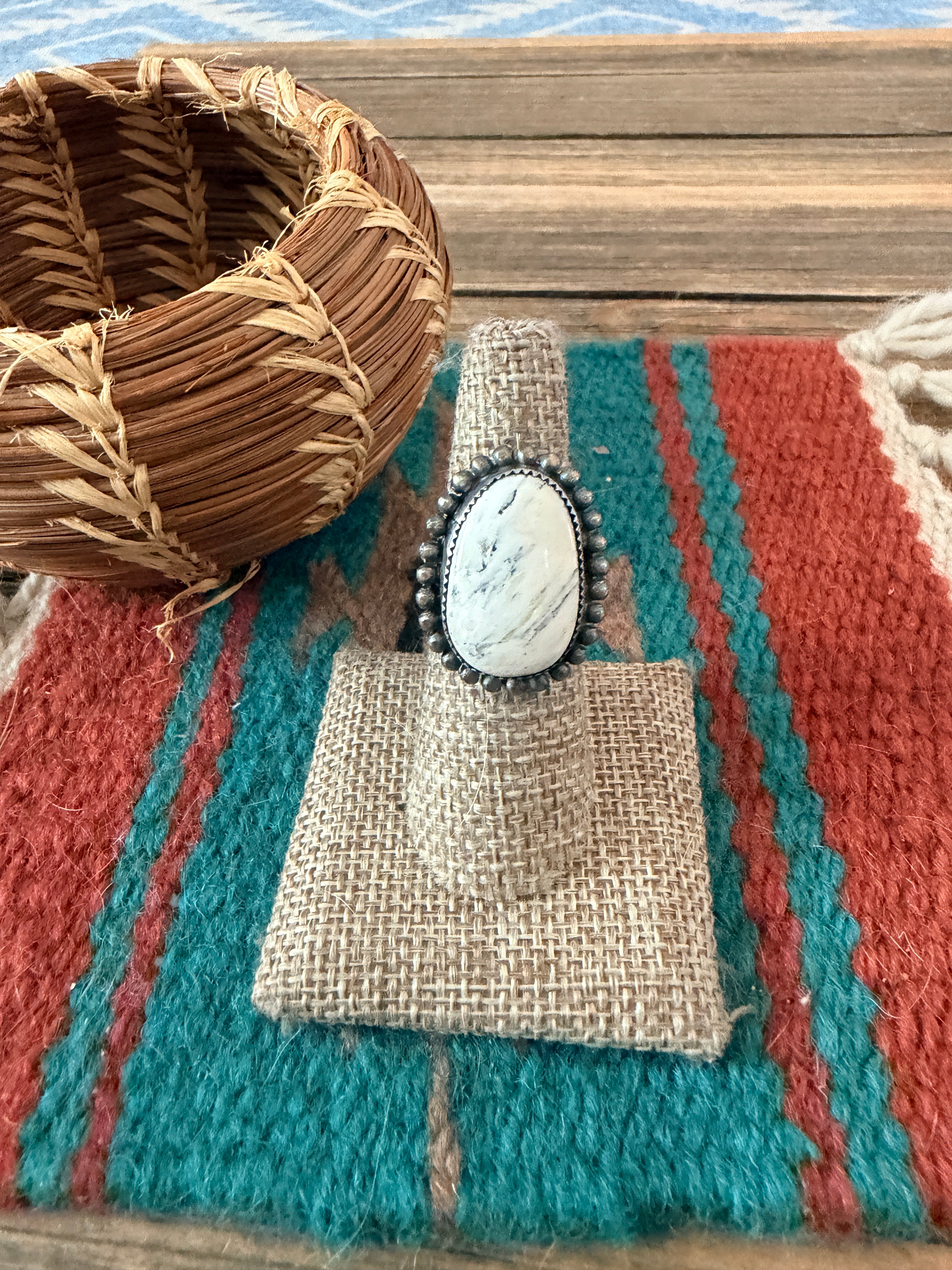 Handcrafted White Buffalo & Sterling Silver Adjustable Ring by Tillie Jon