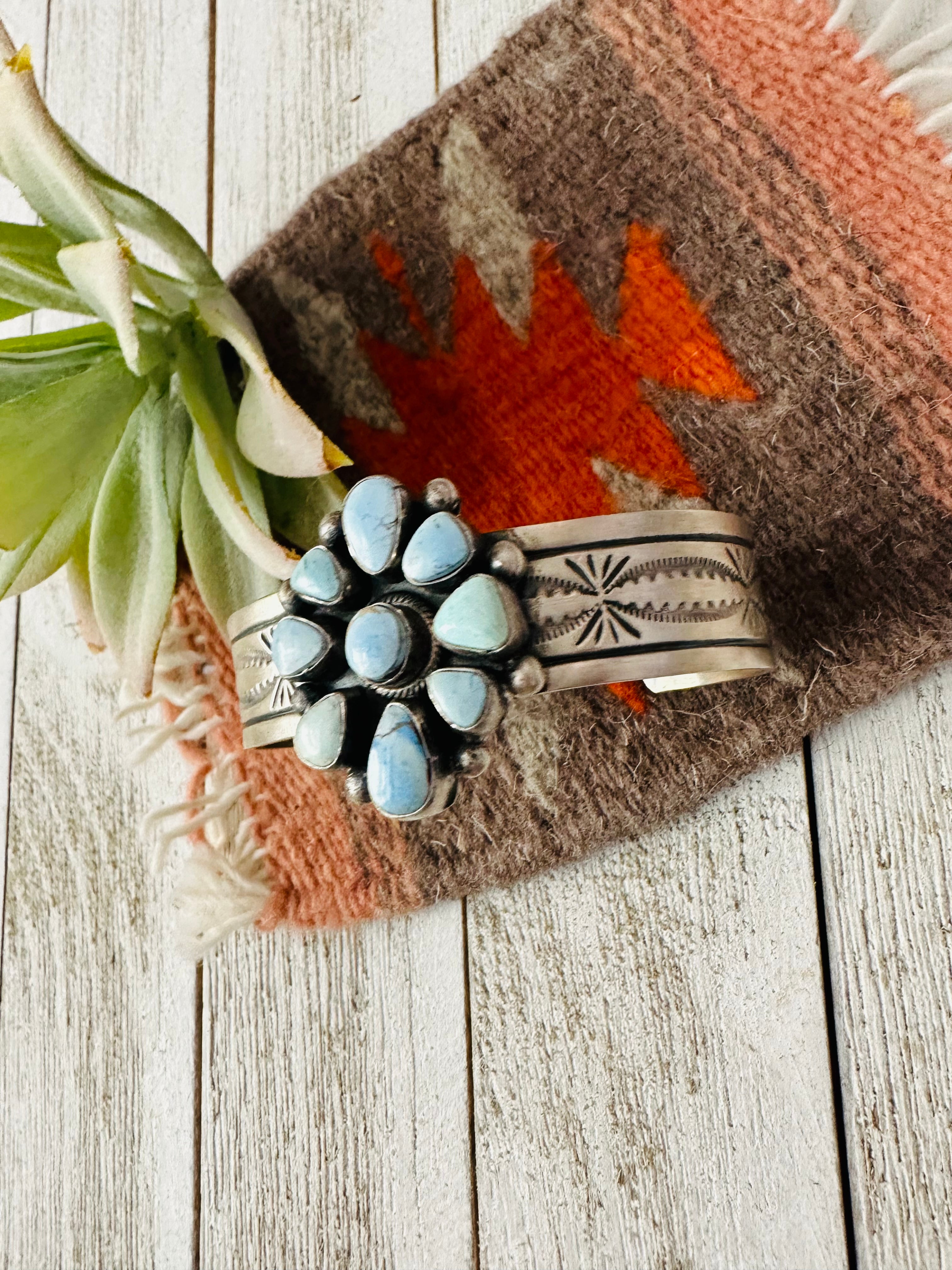 Navajo Golden Hills Turquoise & Sterling Silver Cuff Bracelet