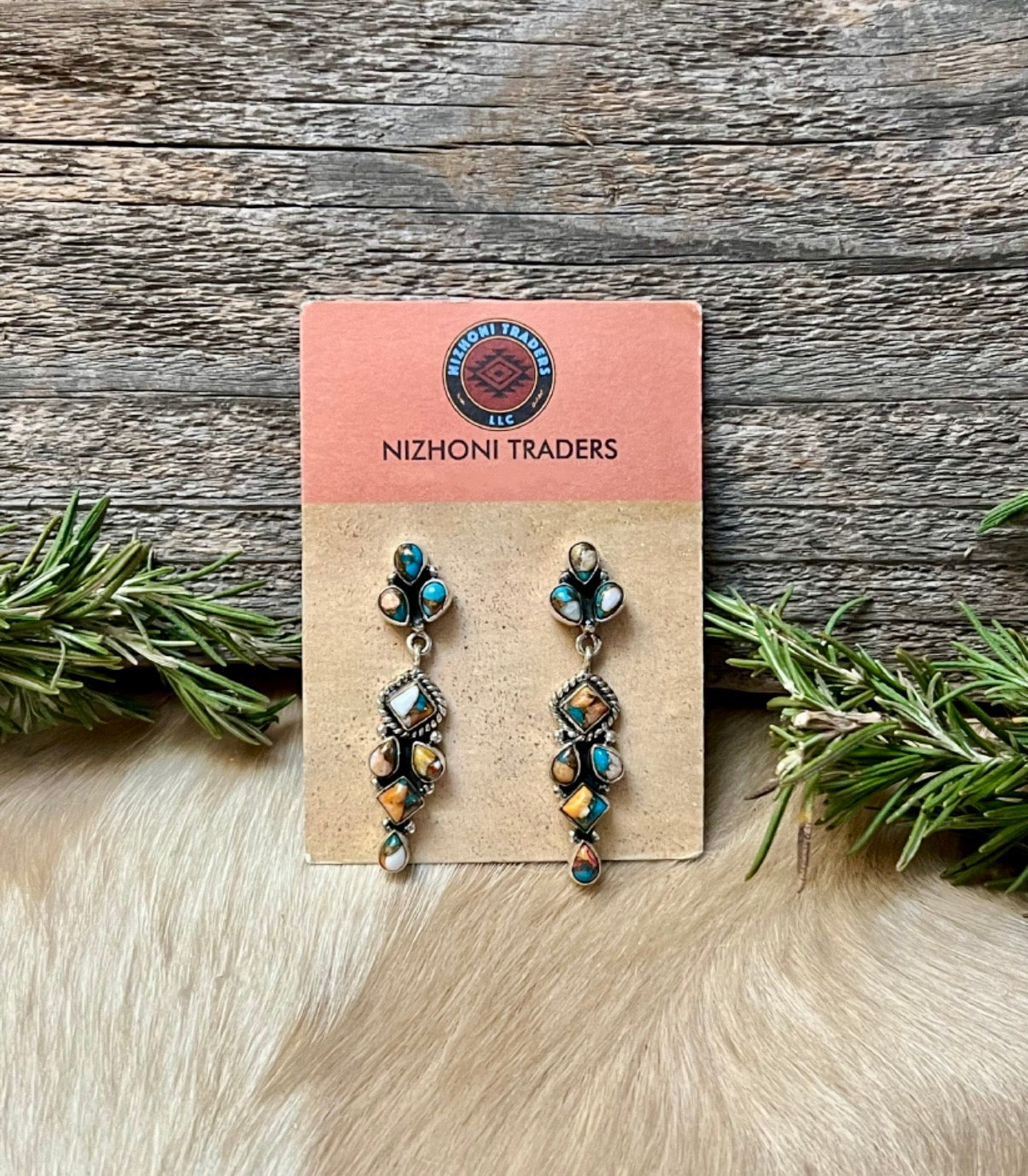 Handmade Spice- Spiny Oyster Turquoise Dangle Sterling Silver Earrings