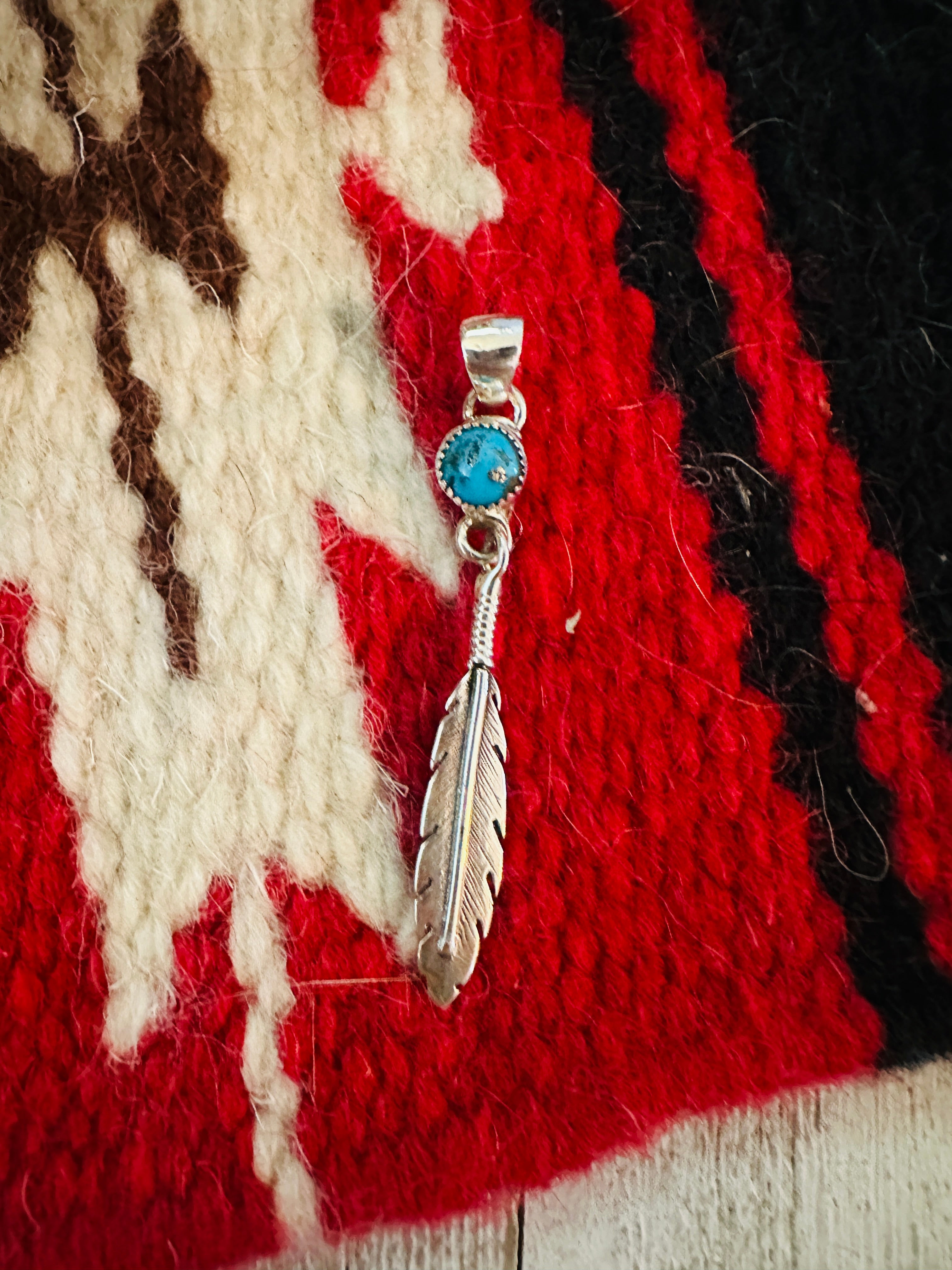 Navajo Turquoise & Sterling Silver Feather Pendant