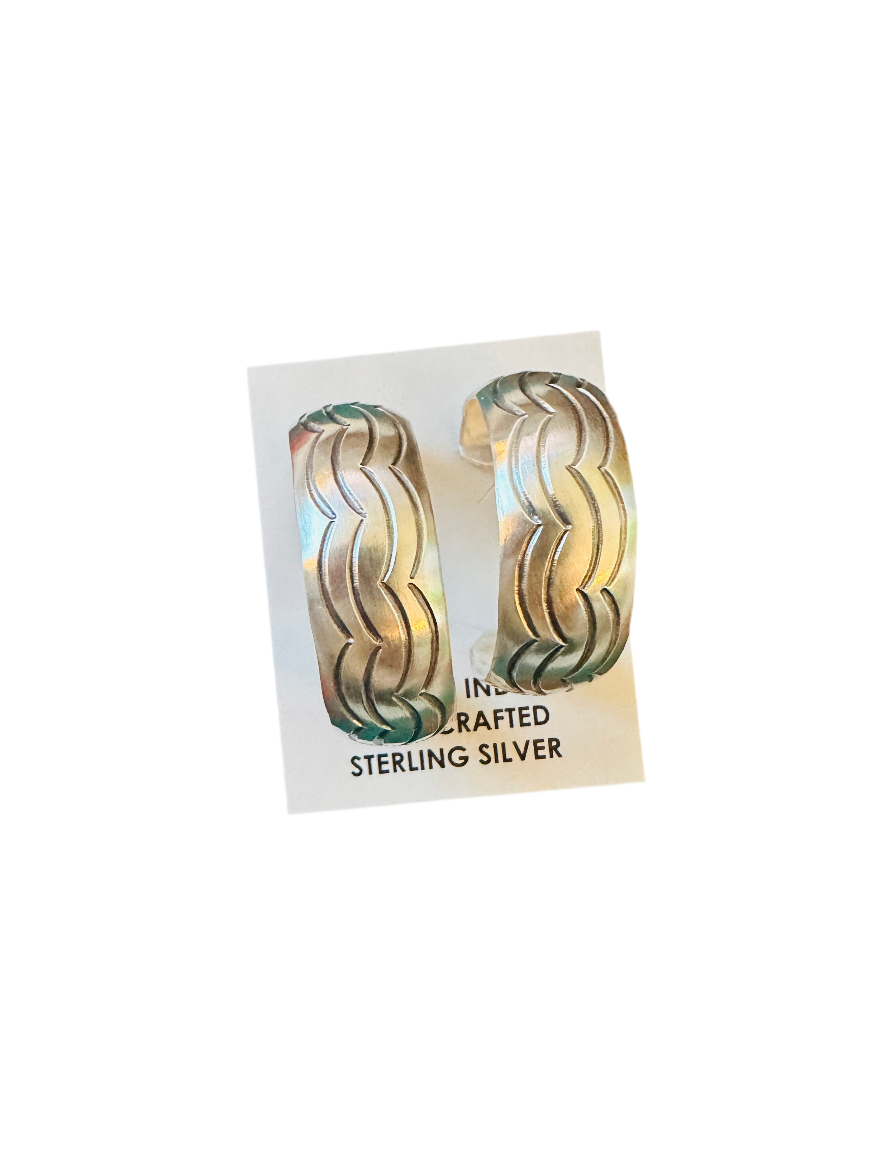 Hand Stamped Sterling Silver Hoop Earrings