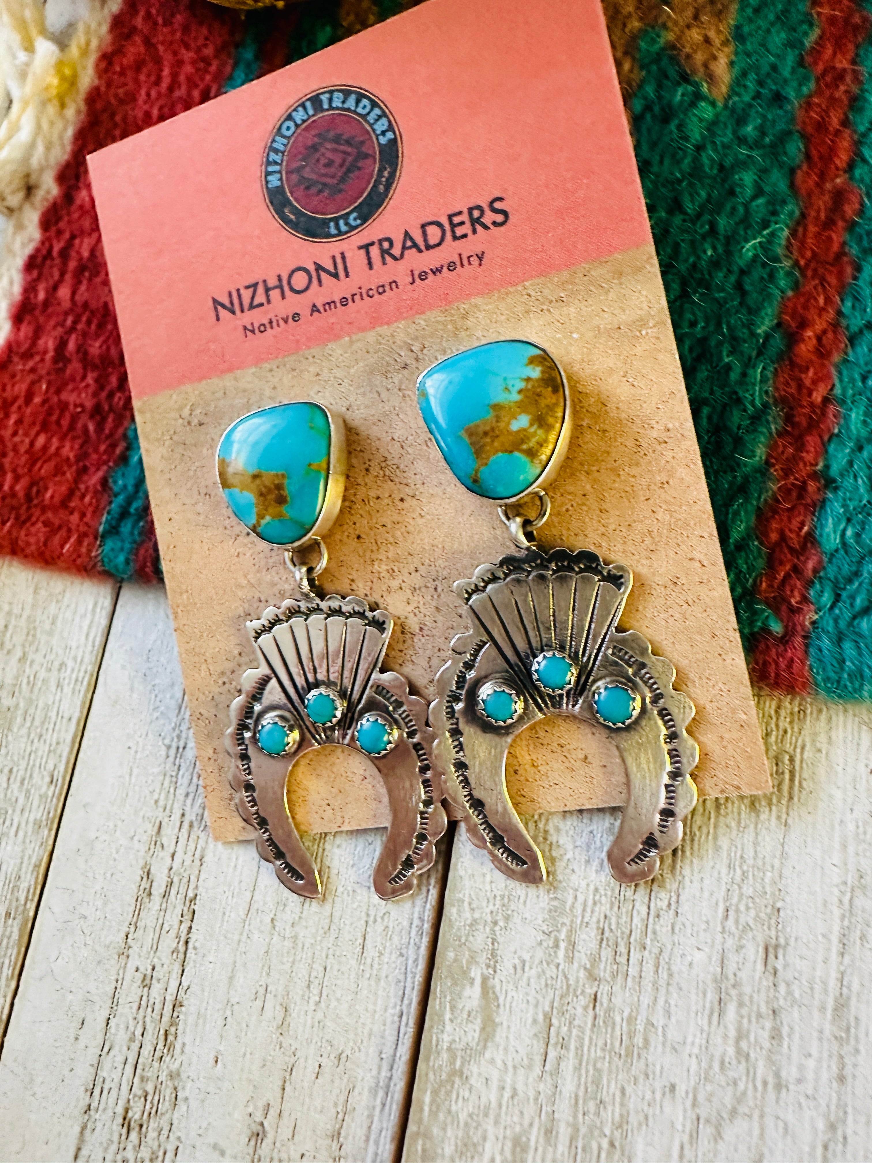 Navajo Turquoise & Sterling Silver Naja Dangle Earrings