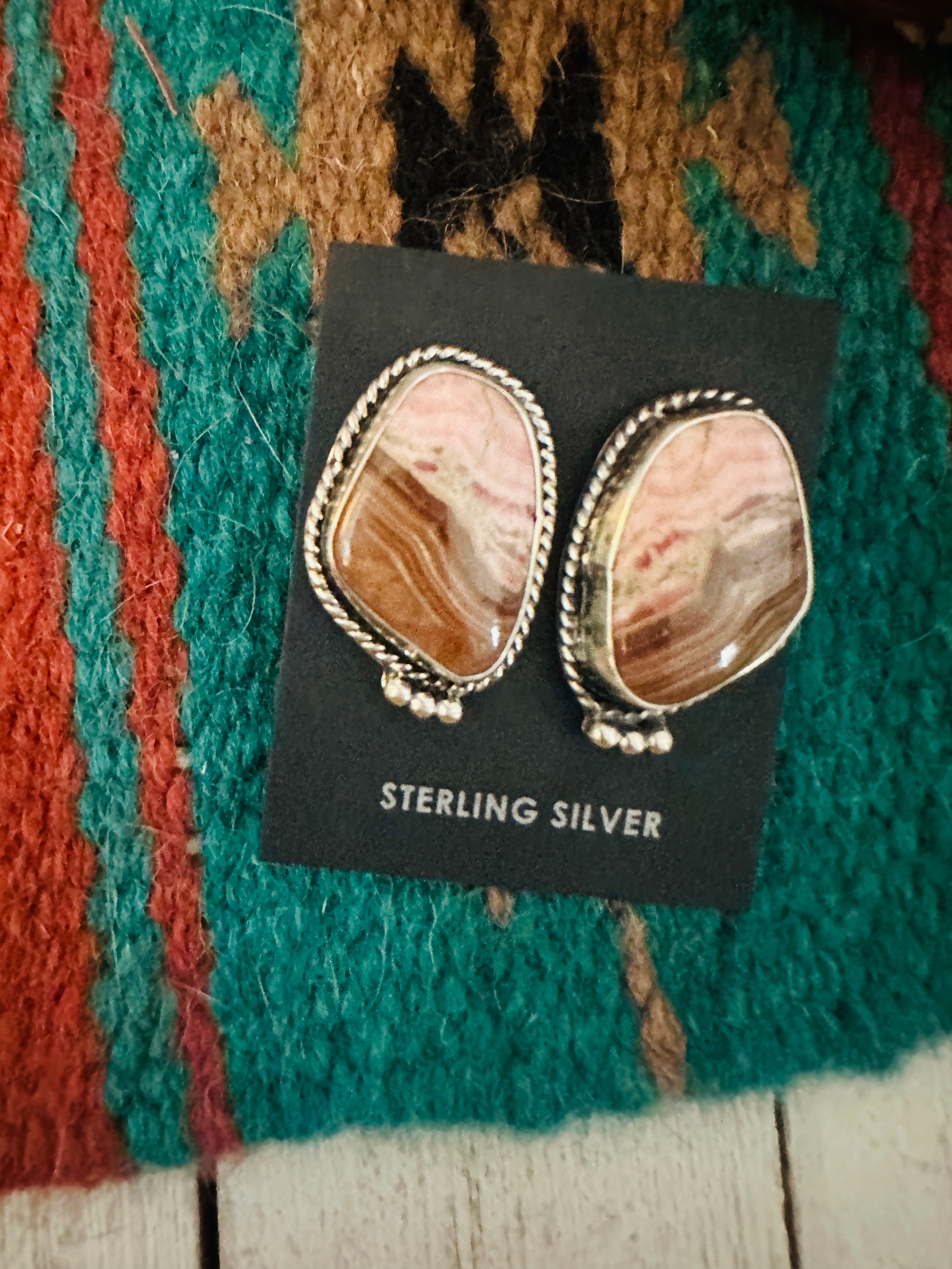 Navajo Rhodochrosite and Sterling Silver Post Earrings